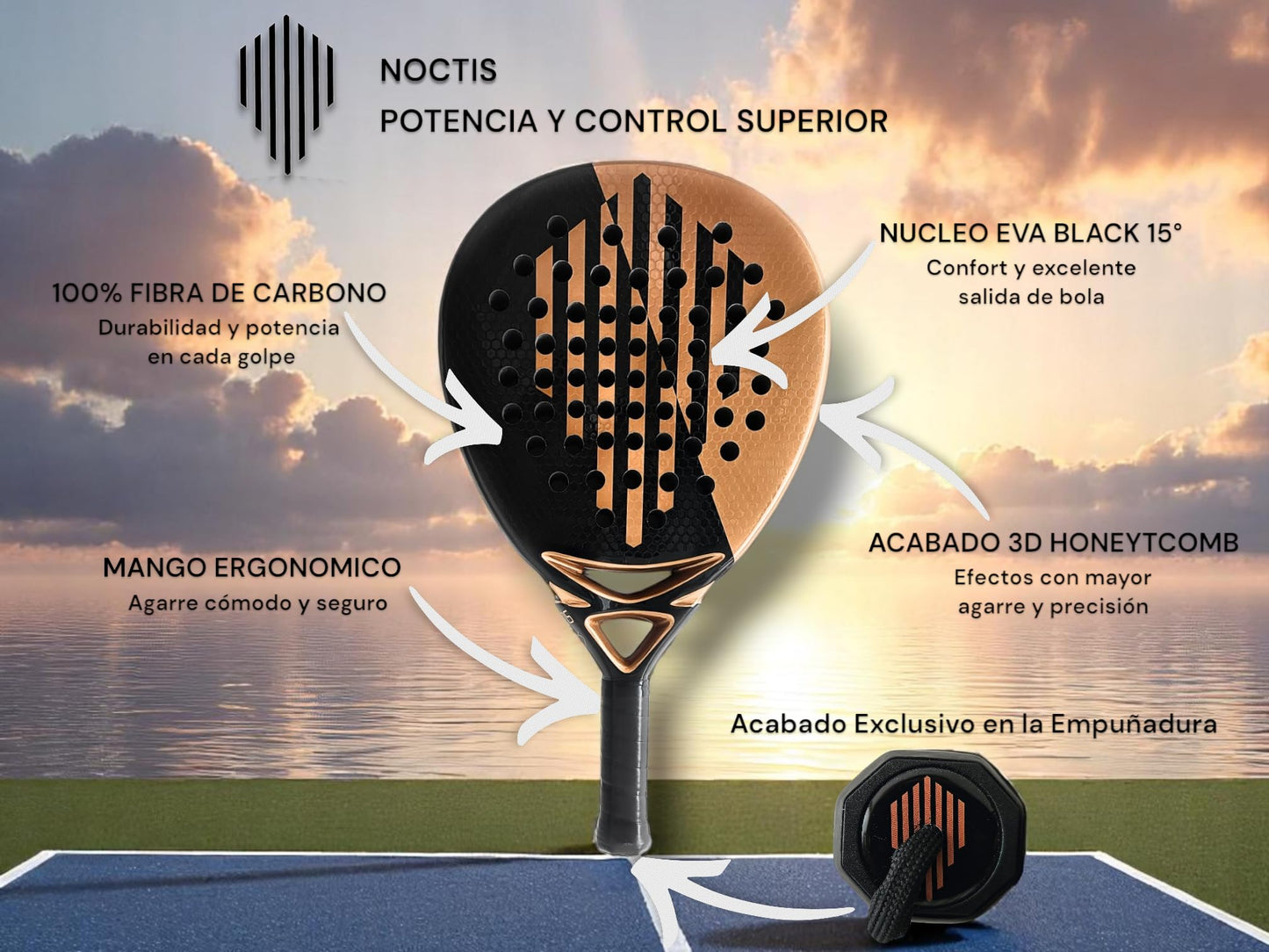 Pala de Pádel Kadur Noctis Negro Fibra de Carbono y Núcleo EVA para Principiantes e Intermedios