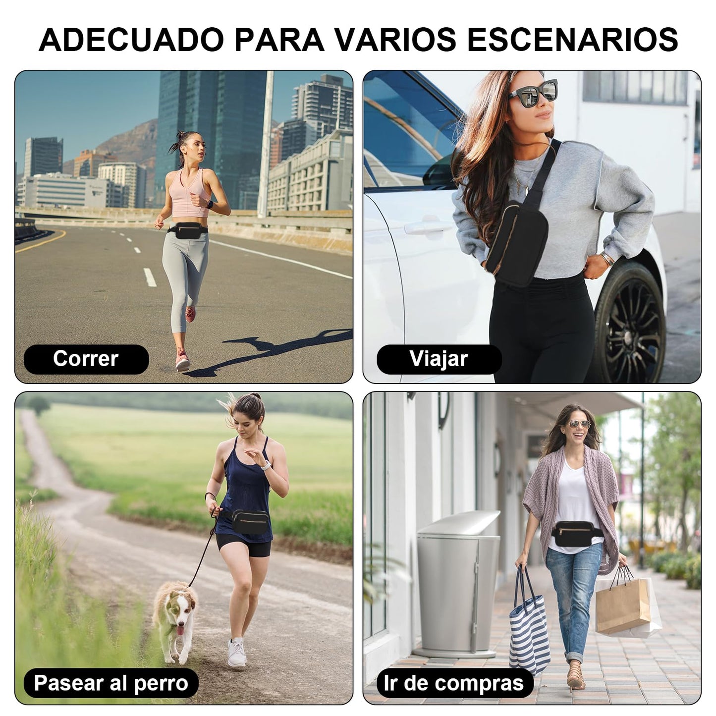 Cangureras de Moda de Mujer,Riñonera Moda Deportiva con Bandolera Ajustable, Impermeable y Ligero RiñOnera Unisex Adecuado para Viajar, Hacer Senderismo, Correr, Montar En Bicicleta (Negro)