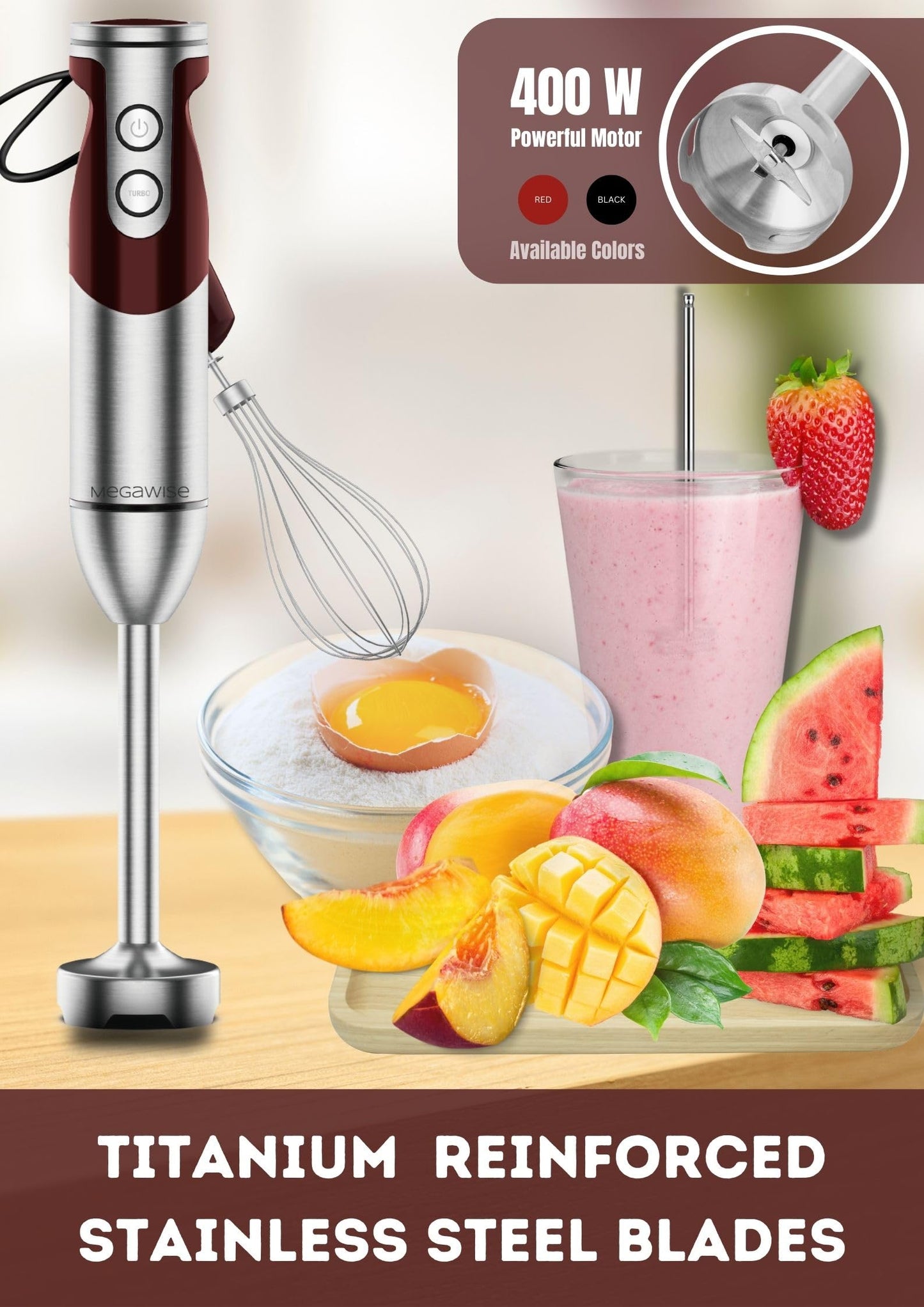 Batidora de Mano MegaWise Roja de Alto Rendimiento