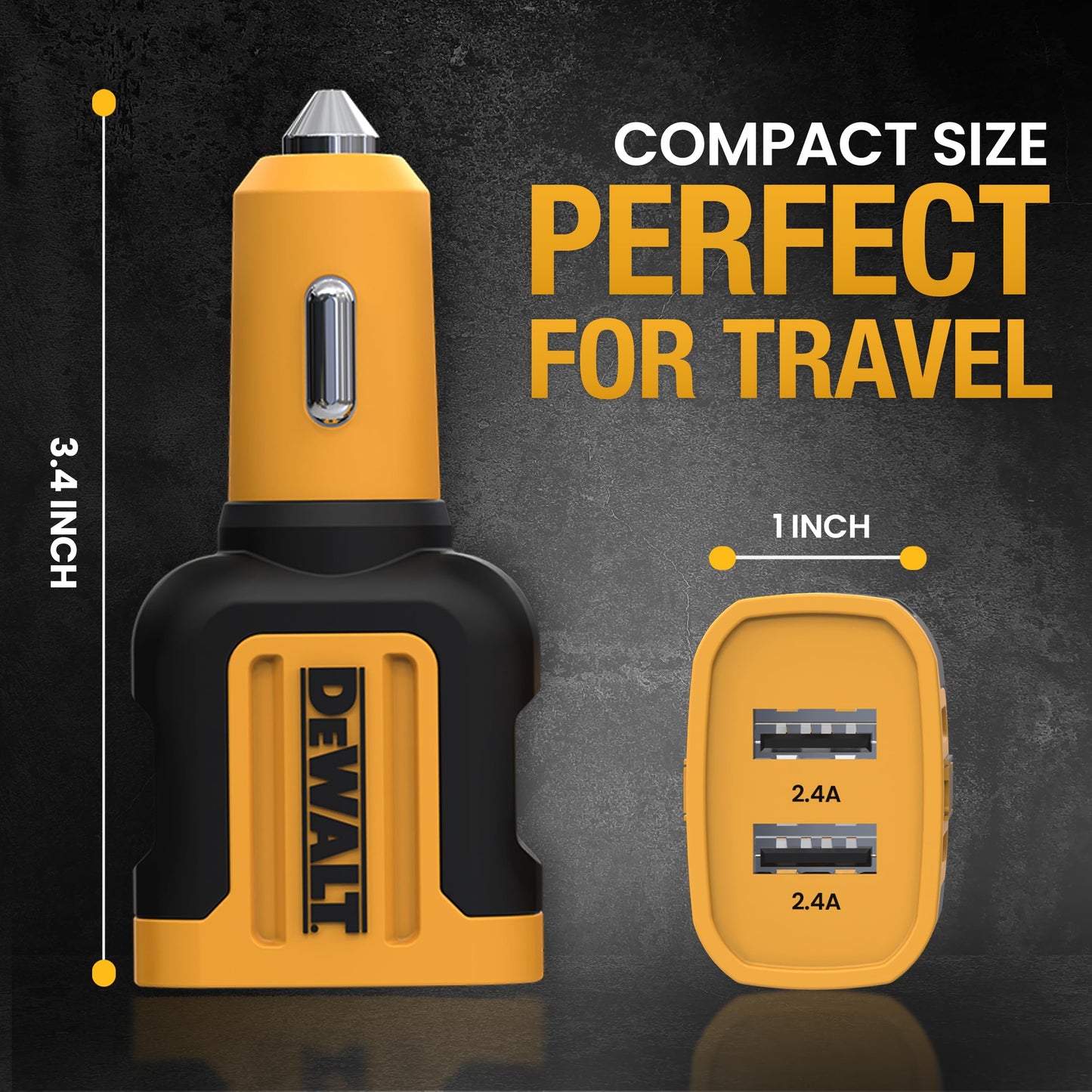 Dewalt Cargador de Coche USB de 2 Puertos - Carga rápida de 24W USB-A de Doble Puerto para iPhone 14 13 12 11 Pro MAX X XR XS 8 Plus 6s iPad - Compatible con Samsung Galaxy S22 S21 S10 Plus S7 GPS