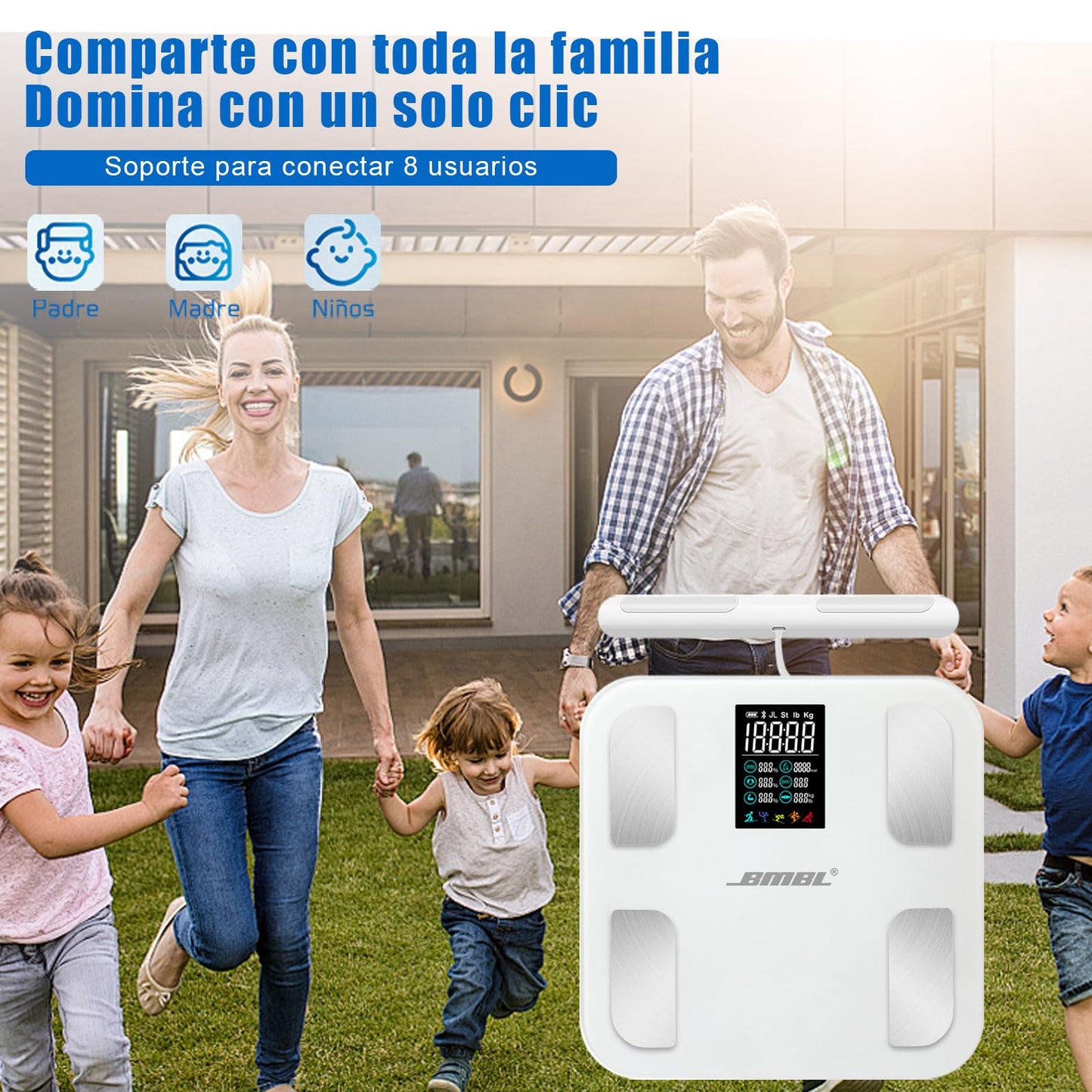 EDWINAYY Báscula Inteligente 8 Electrodos - Analizador Corporal Bluetooth con Bioimpedancia | Mide Grasa/Músculo/Hueso