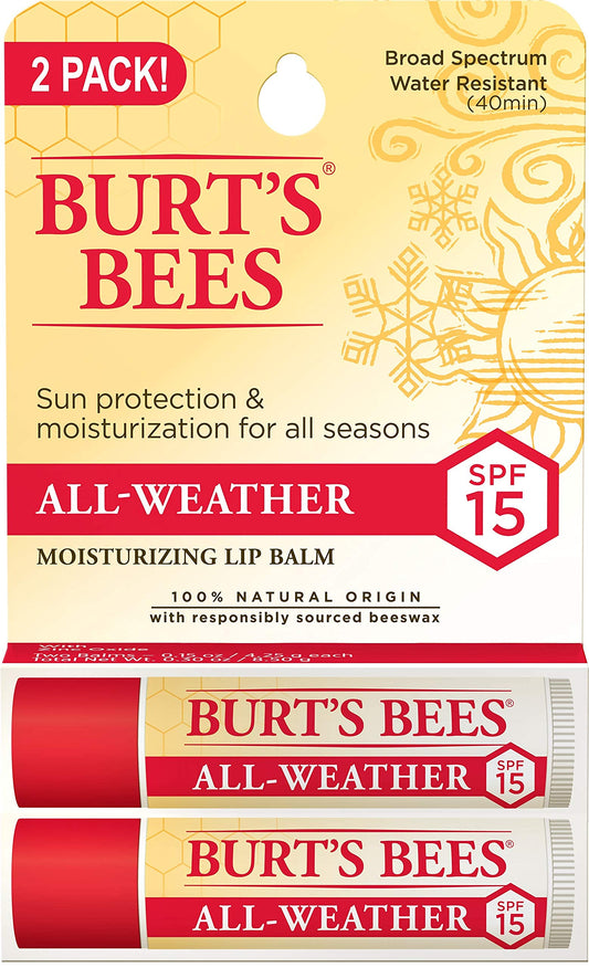 Burt's Bees 100% Natural All-Weather SPF15 Moisturizing Lip Balm, 2 Count