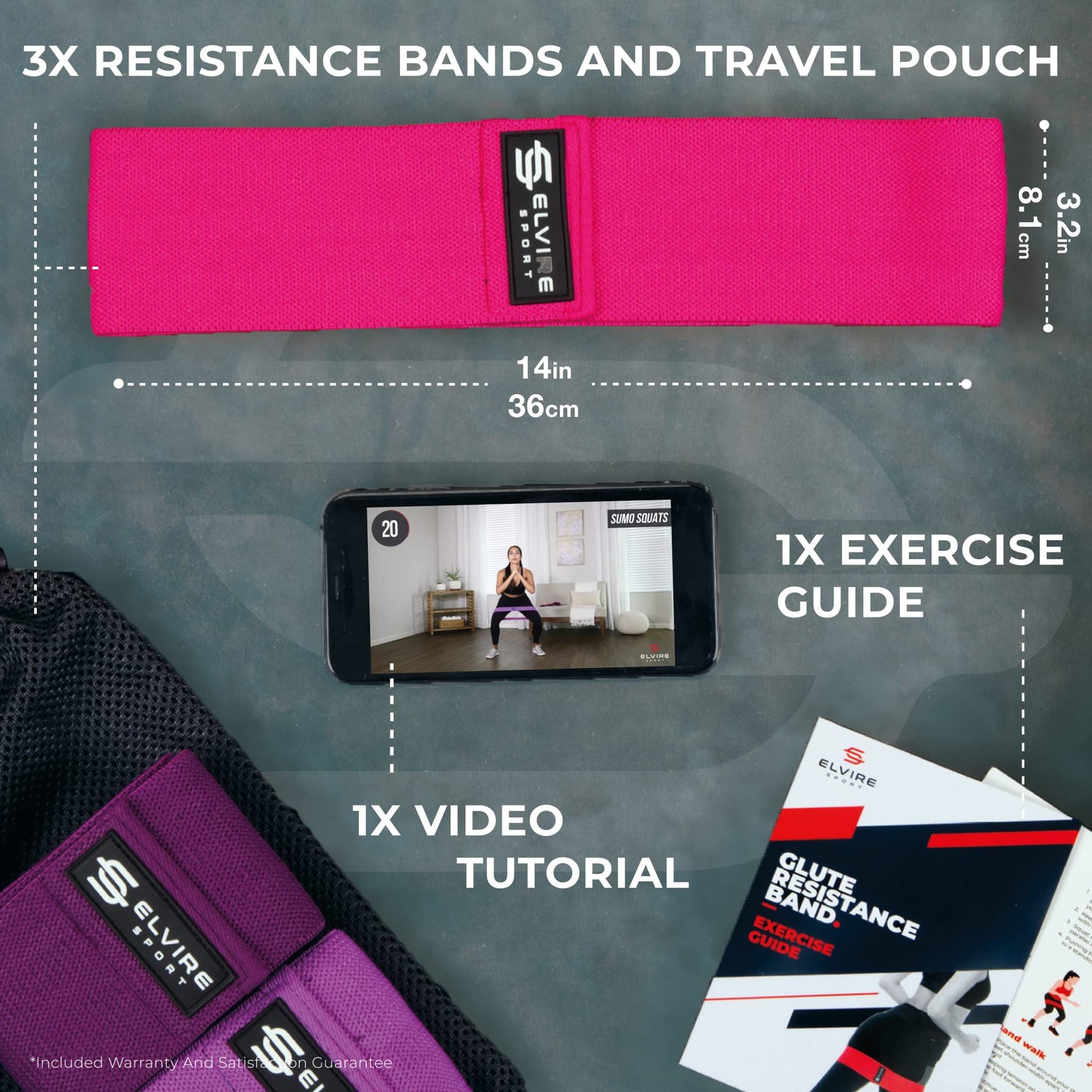 ELVIRE Bandas de Resistencia de Tela para Entrenar | Bandas de Ejercicio, Juego de 3 Bandas de Resistencia | Bandas de Entrenamiento para Mujeres, Bandas de Entrenamiento | Bandas de Pierna para