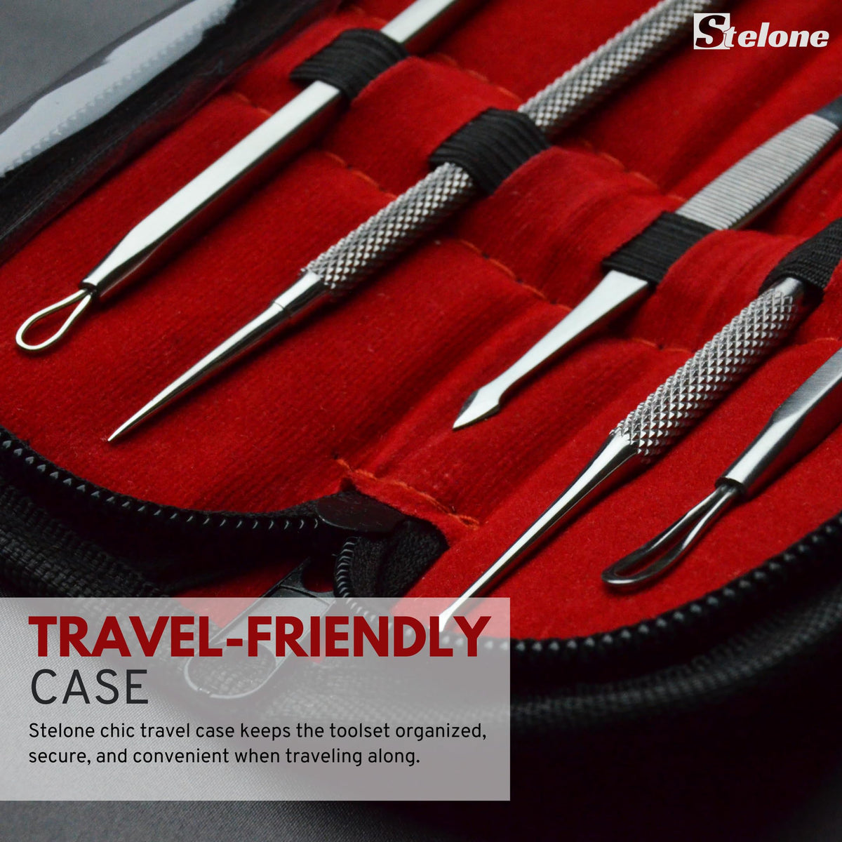Stelone Kit de Extracción de Espinillas - Herramientas Profesionales para Puntos Negros Y Acné En Rostro Y Cuerpo - Set de Extracción de Comedones de Acero Inoxidable con Estuche