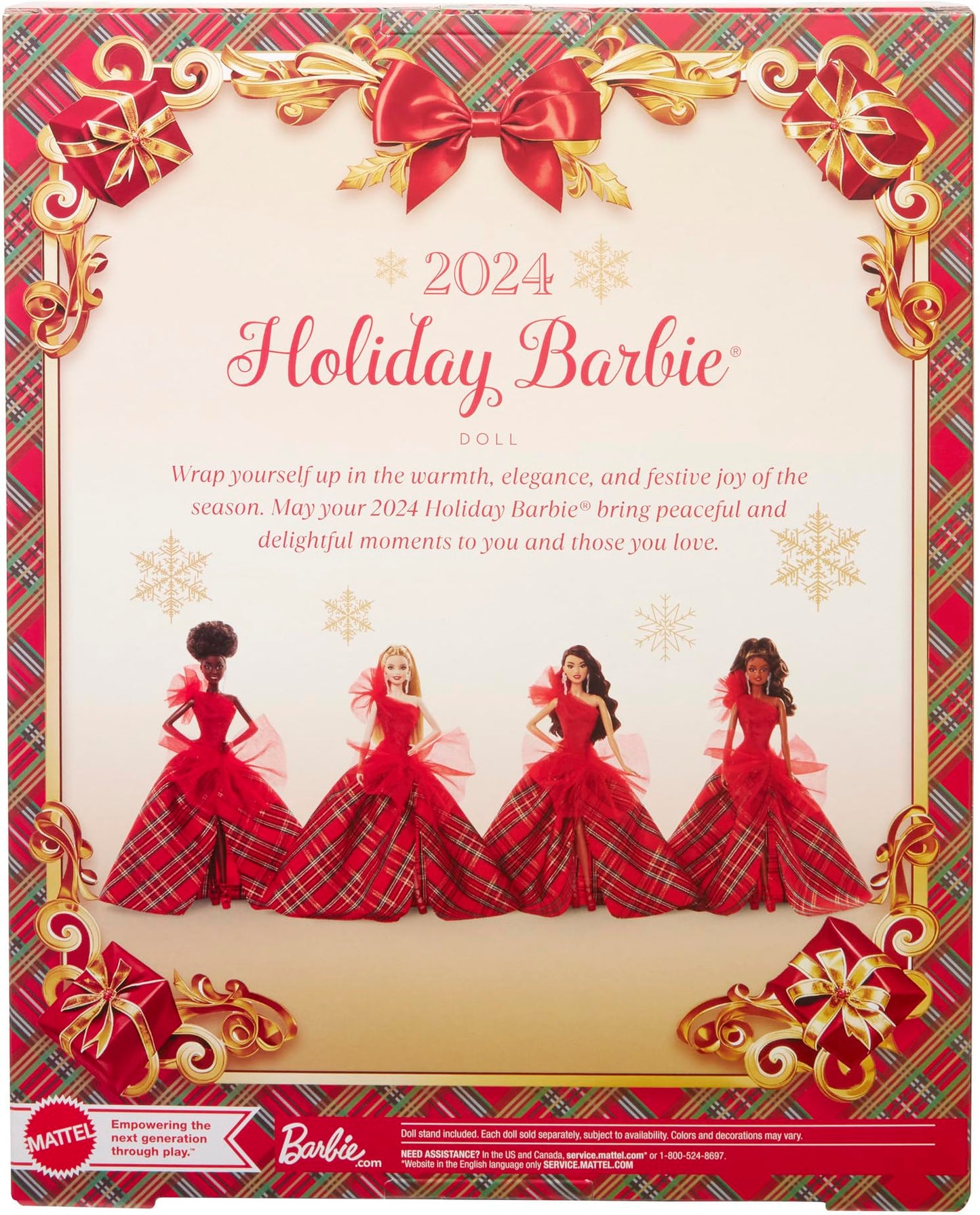 Barbie 2024 - Muñecas día Festivo, Juguete de coleccionista de Temporada, Marca, Vestido a Cuadros con Lazo Rojo, Embalaje visualizable, Cabello castaño Claro