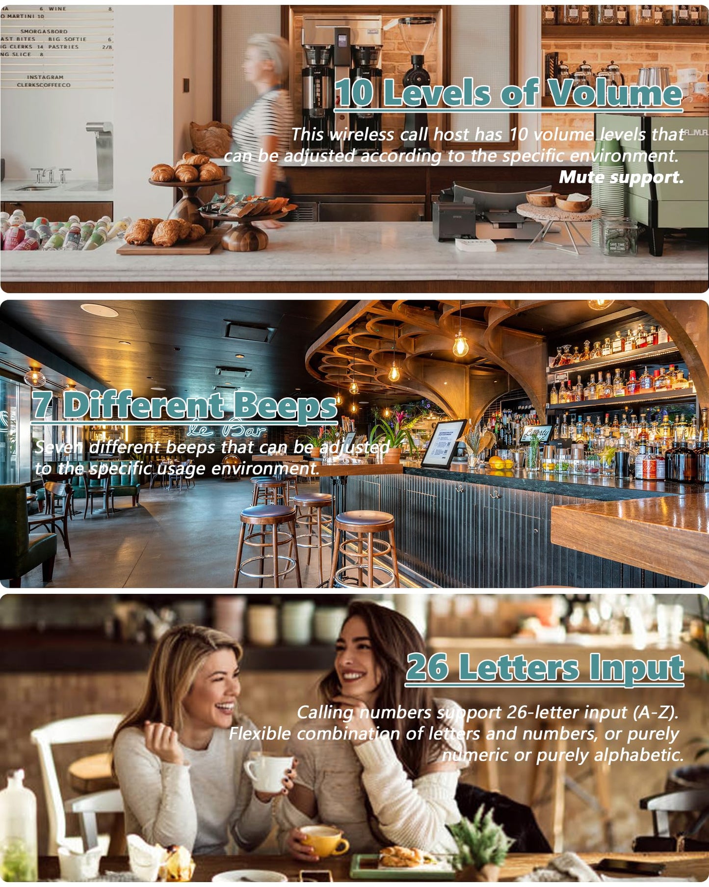 Restaurant Pager System 1600+ pies sistema de llamadas inalámbricas con 1 visualización de visualización/1 control remoto/15 botones de llamada para servicio al cliente de restaurante (400D + X1-15)