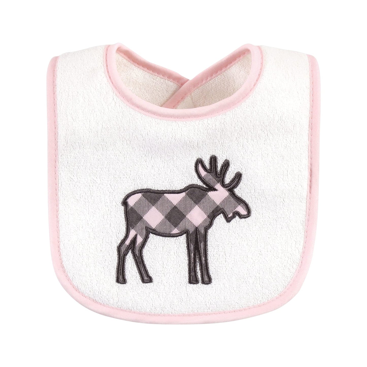 Hudson Baby Baberos unisex de rizo de algodón para bebé con relleno de fibra, oso de alce para niña, talla única