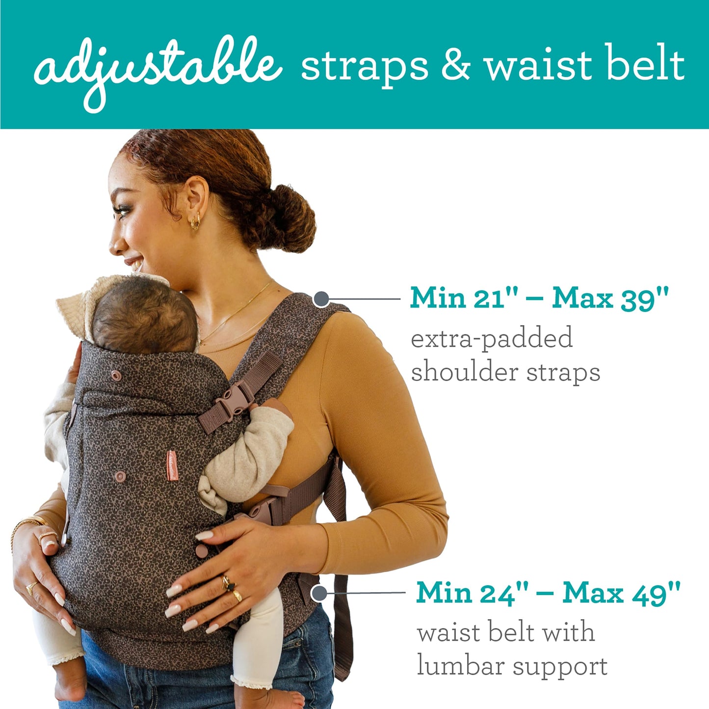 Infantino Flip Advanced Portabebés 4 en 1 – Ergonómico, Convertible, frontal y frontal hacia fuera Portabebés delantero y trasero para recién nacidos a niños pequeños 8-35 libras, leopardo