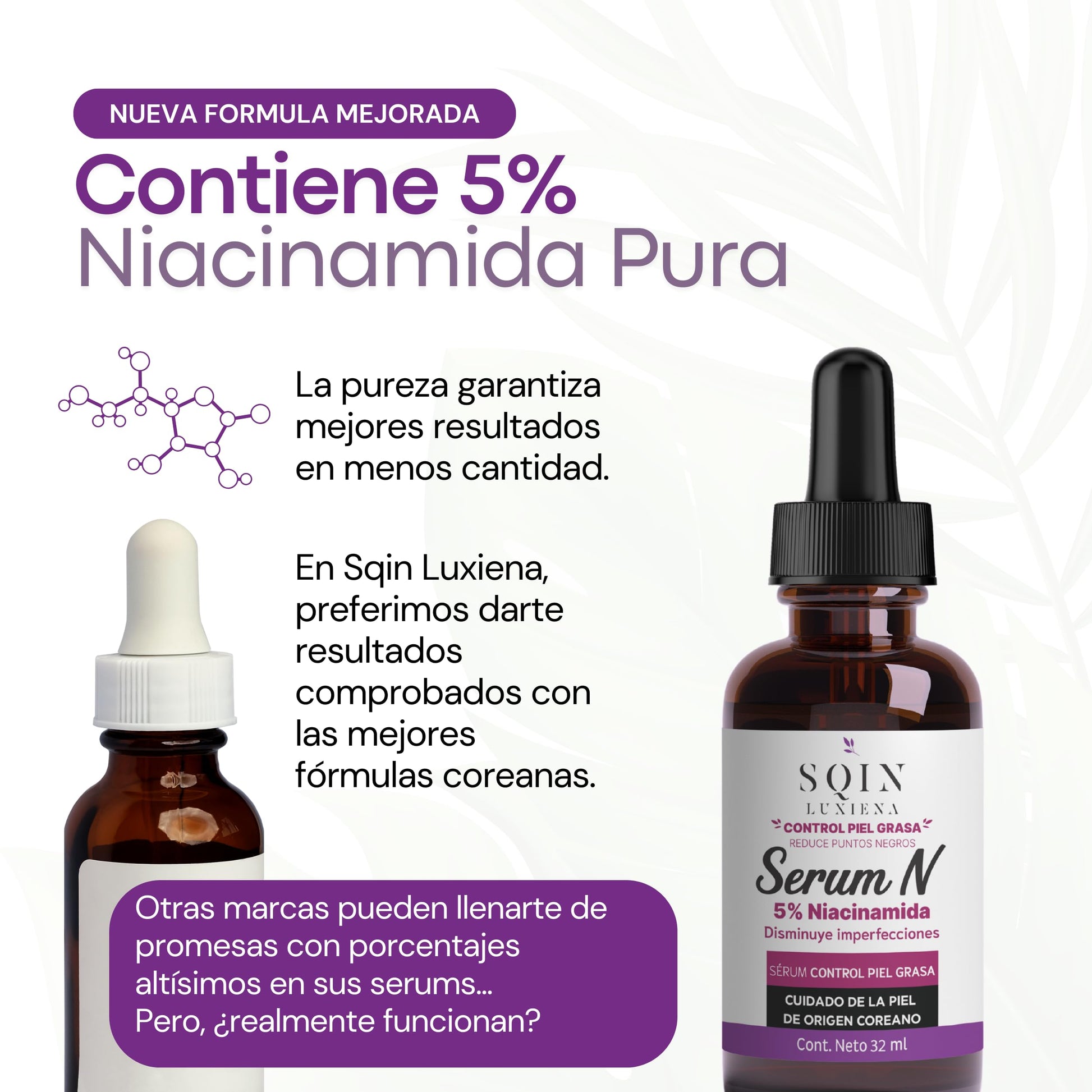 Sqin Luxiena Korean Serum de Niacinamida, Vitamina E y Ácido Hialurónico Facial, Suero Facial Control Piel Grasa, Reduce Poros, Puntos Negros y Mejora la Textura, Coreano Skincare Vegano 32 ml.