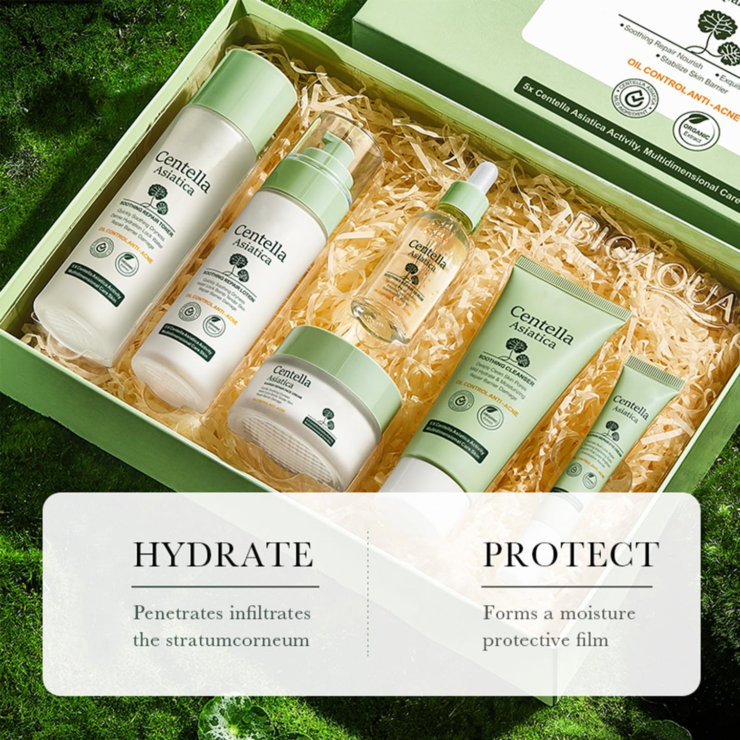 Set de regalo para el cuidado de la piel con Centella Asiatica para mujeres, set para el cuidado de la piel para hidratar, reparar y limpiar la piel, con suero, tónico, limpiador facial, crema para