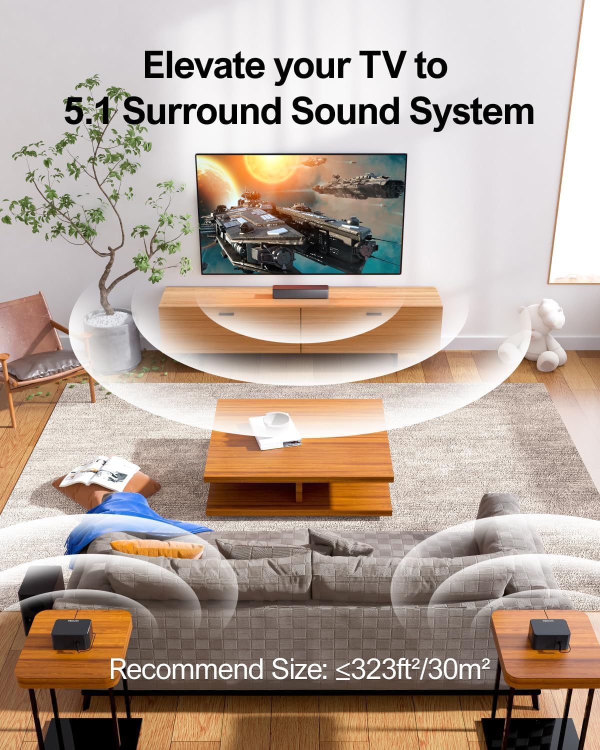 ULTIMEA - Barra de sonido envolvente virtual 5.1, sistema envolvente de cine en casa de 320 W con altavoces ajustables y subwoofer, barra de sonido para altavoces de TV, barra de sonido para Smart TV,