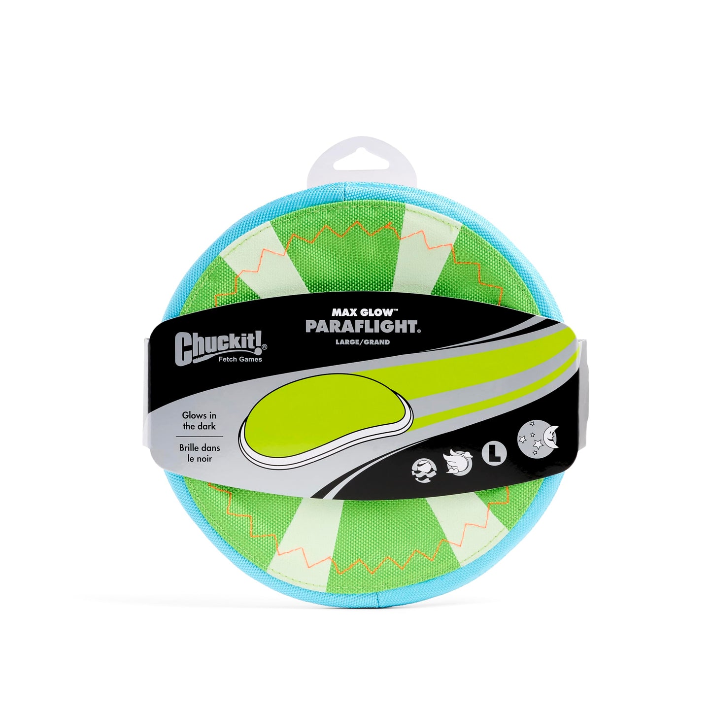 Chuckit! Paraflight Flyer - Juguete de Frisbee para Perro Flota en el Agua; Suave con los Dientes y Las encías del Perro; Brilla en la Oscuridad; Grande