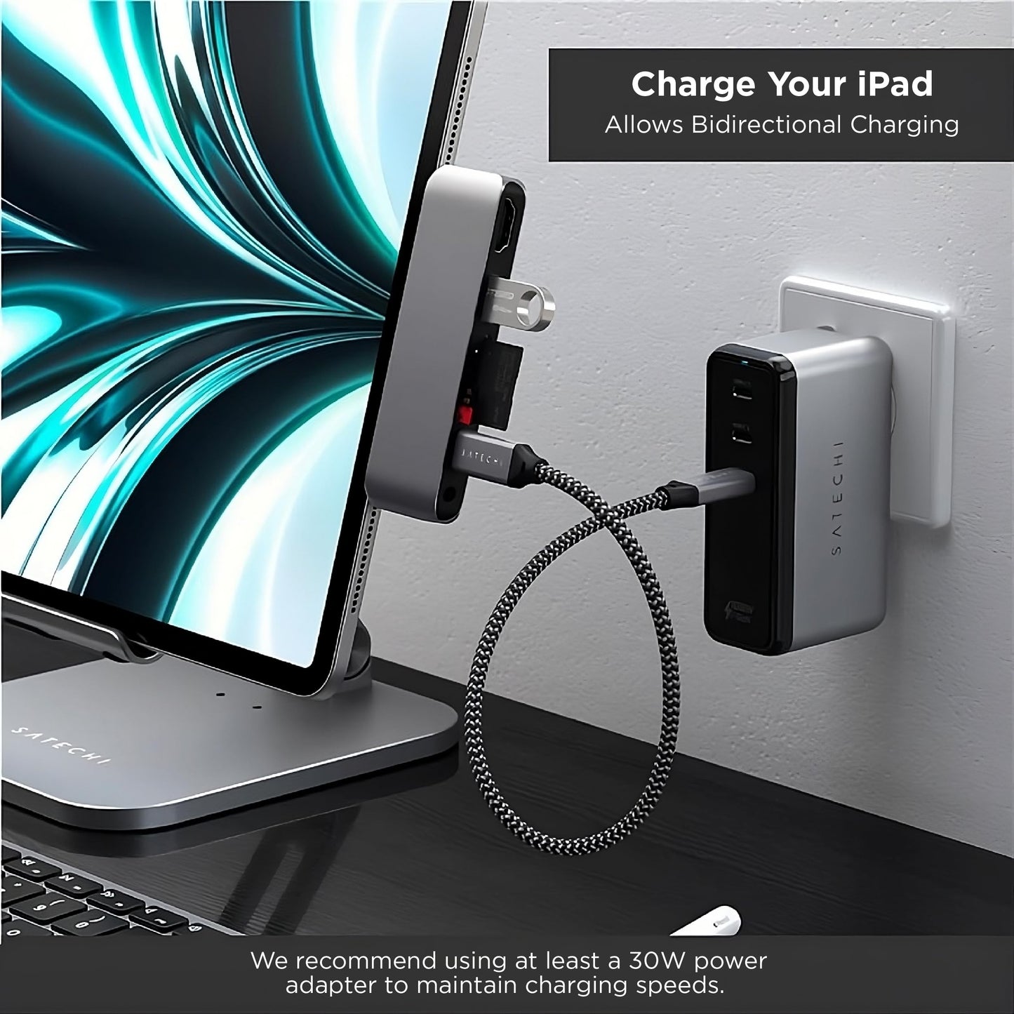 Adaptador SD Pro Móvil SATECHI Aluminio con Carga USB-C PD y HDMI 4K para iPad Pro, iPad Air, iPad Mini