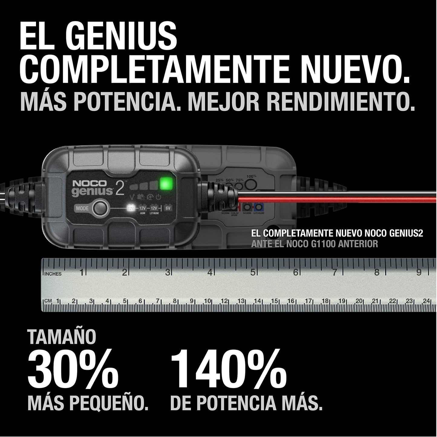 NOCO GENIUS2: Cargador de batería Inteligente 6V/12V 2A – Mantenedor automático, Cargador Lento y desulfatador con protección contra sobrecarga y compensación térmica – para baterías Plomo y Litio