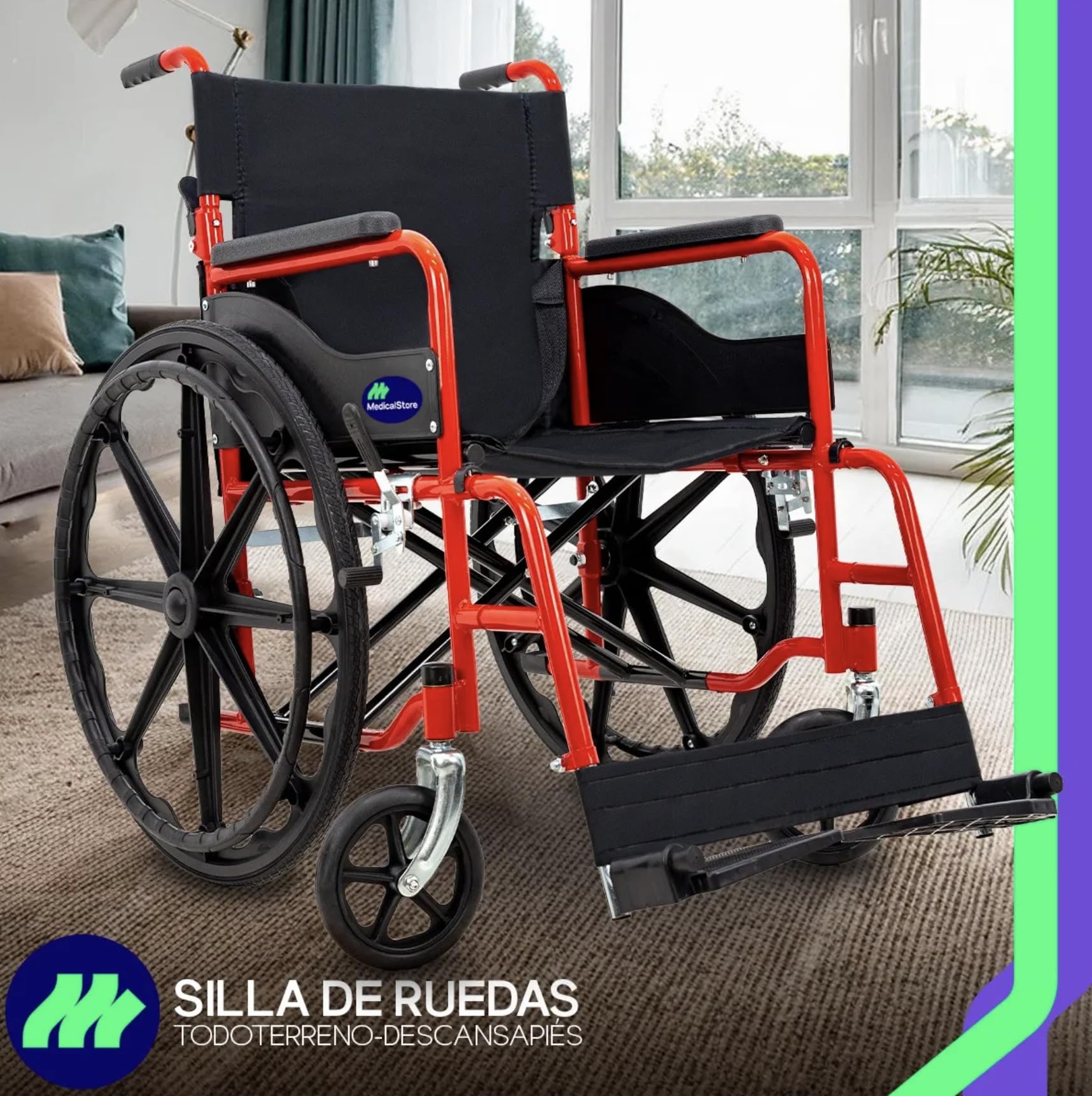 Silla De Ruedas MEDICAL STORE Rojo Todo Terreno Plegable para Adulto Mayor