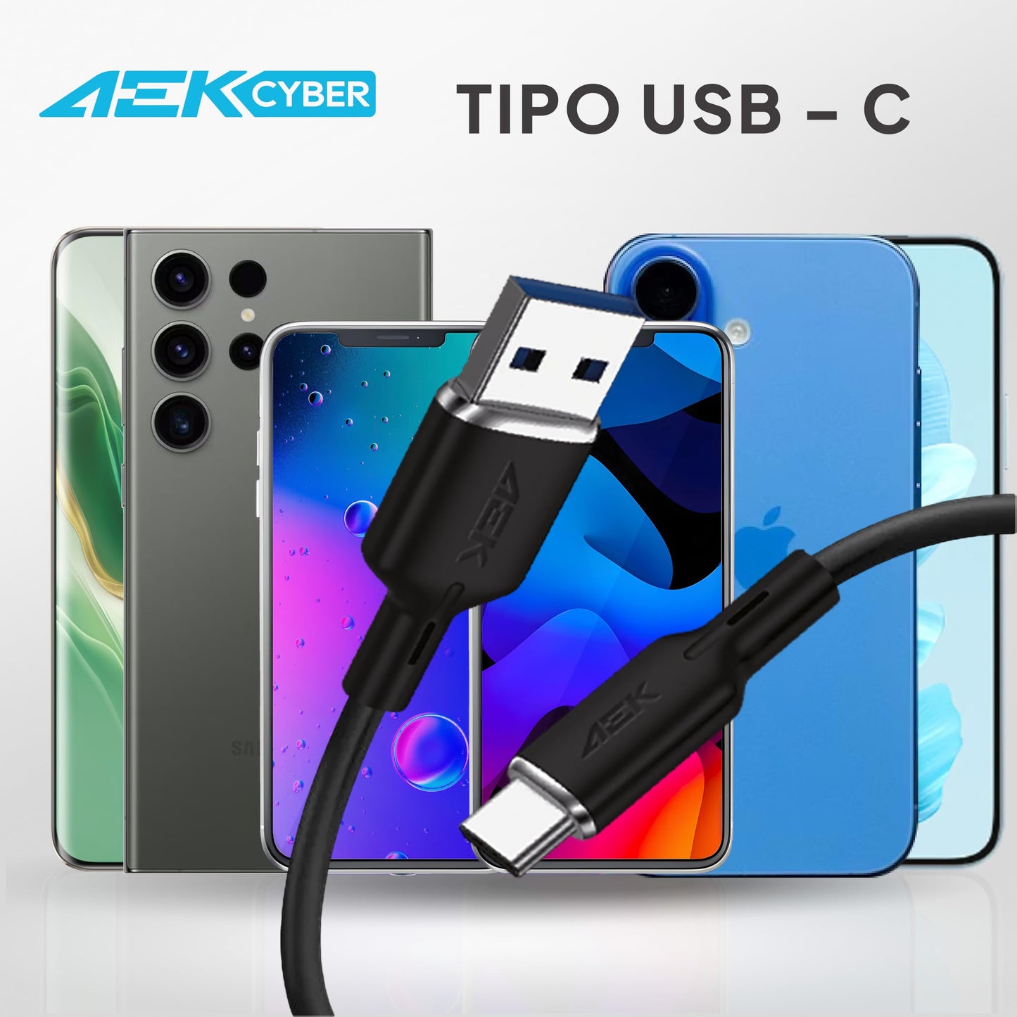 AEK CYBER G02TCN Cargador USB C, Pack PD 10W Cubo Cargador Tipo C Carga Rápida con Cable USB C a C 1M 2.1A, Cuadro de Carga Compatible para Dispositivos Celular, Tablets, bocinas, etc. (Negro)