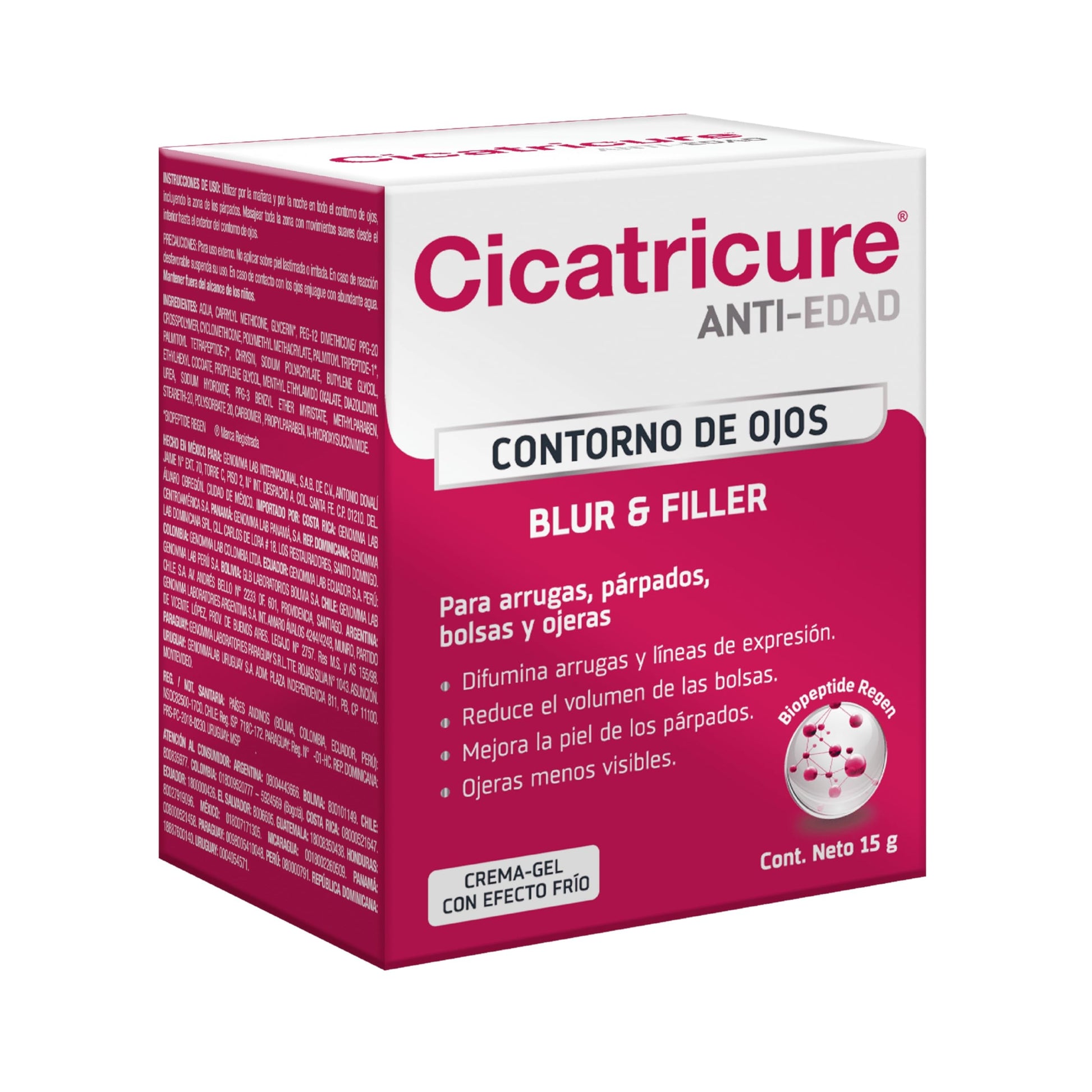 CICATRICURE - Contorno de Ojos Blur & Filler. Crema gel con efecto frío anti-edad que difumina arrugas y líneas de expresión. Para arrugas, párpados, bolsas y ojeras, tarro con 15g