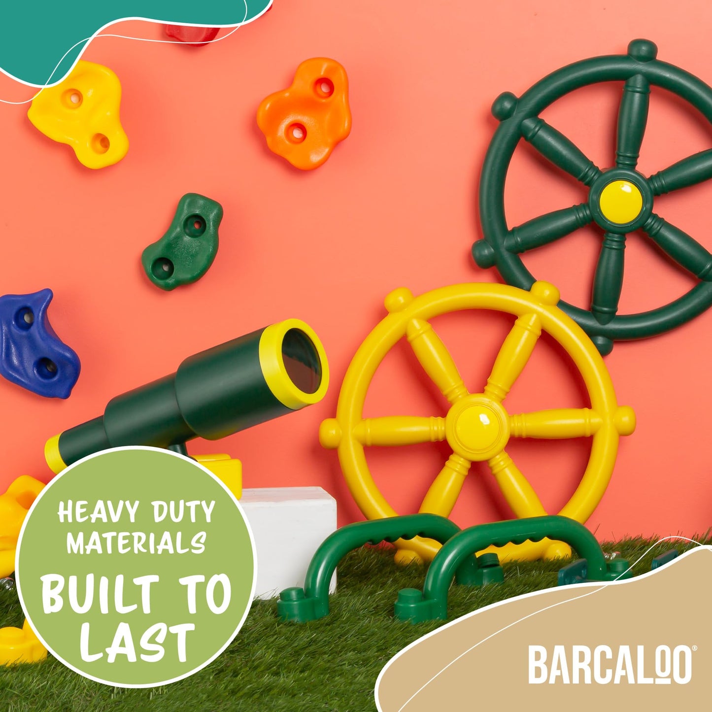 Accesorios para patio de juegos al aire última intervensión para niños, telescopio pirata, volante, barras de mango de seguridad verde, equipo de parque infantil, patio trasero, casa de juegos, gimnasio de la selva, columpio, barco pirata