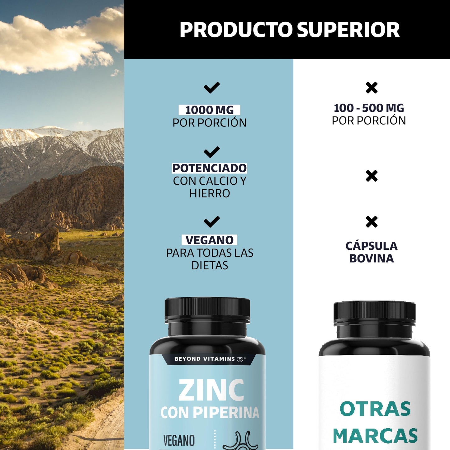 Beyond Vitamins | Zinc 20mg (Gluconato de Zinc) Potenciado con Piperina Estandarizada al 95%, Apto para dietas Veganas, Premium (180 Cápsulas)