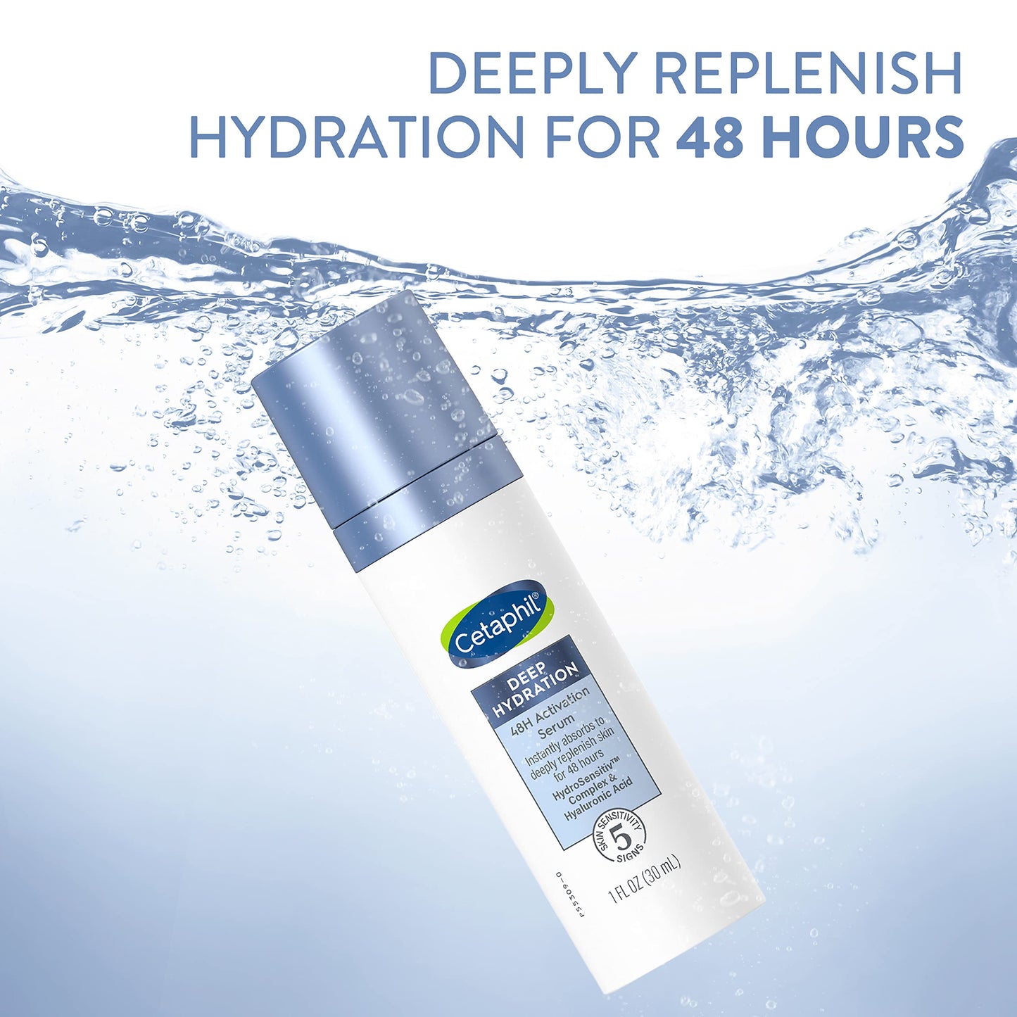 CETAPHIL Deep Hydration Fragrance Free 48 Hour Activation Serum, 1 fl oz, 48Hr Dry Skin Face Moisturizer for Sensitive Skin, With Hyaluronic Acid, Vitamin E & B5, Dermatologist Recommended