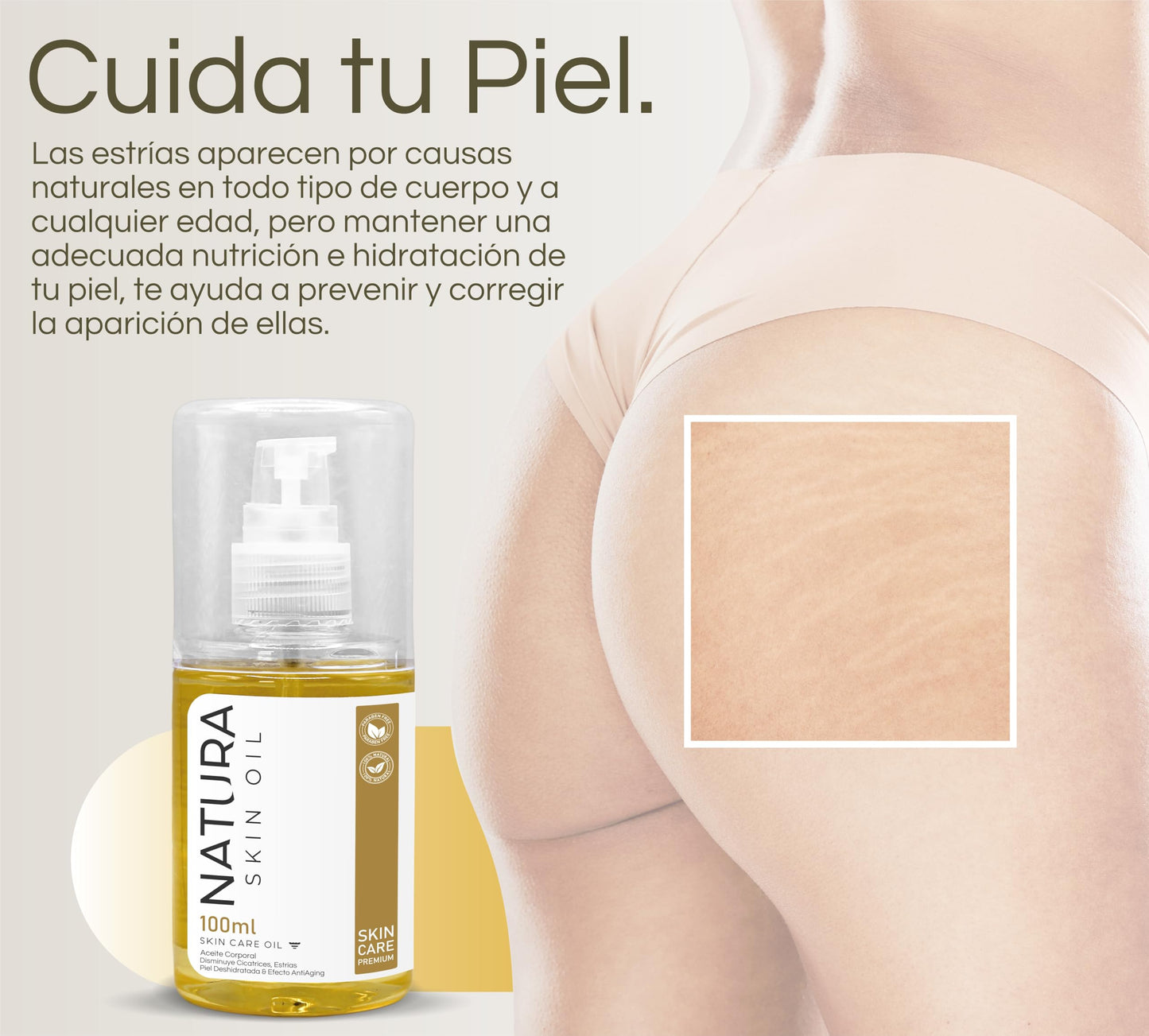 Aceite reparador para cicatrices y estrías - Aceite corporal Natura Skin 100 ml.