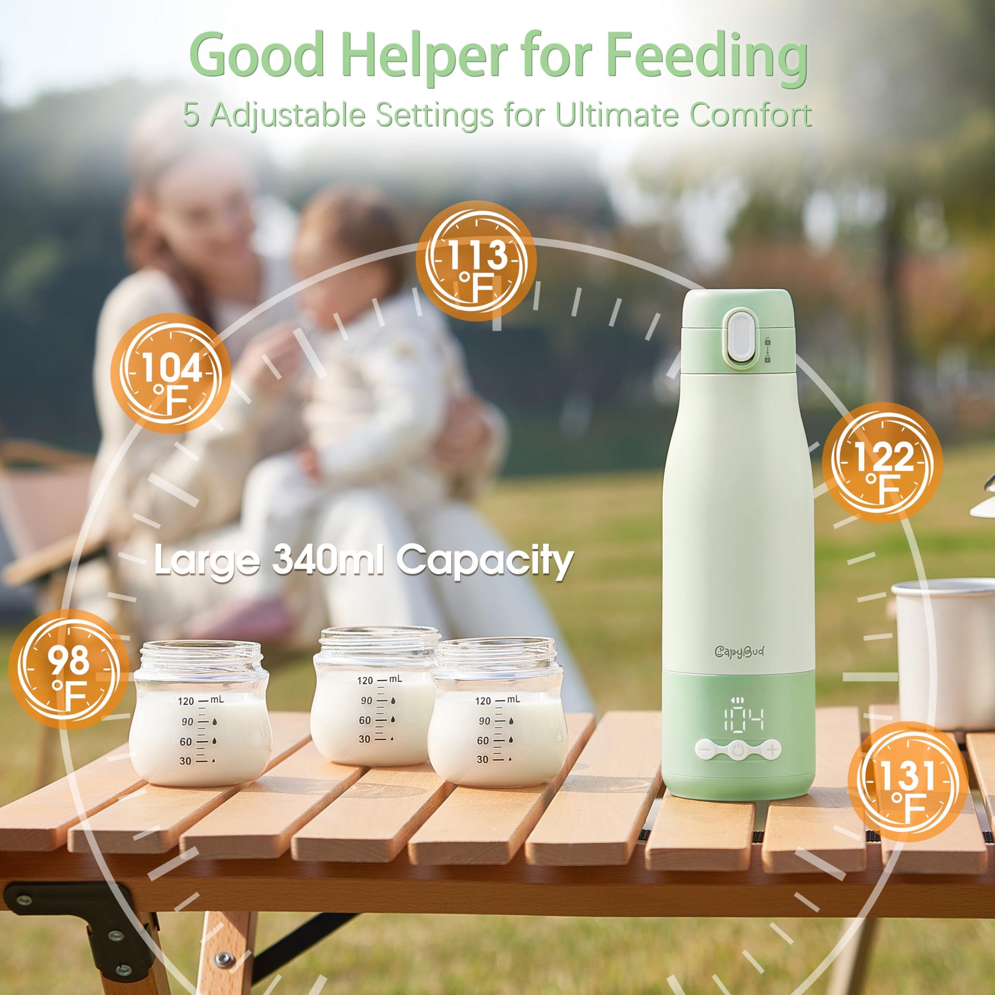 Calentador de Botellas CapyBud Portátil Rápido 3 Minutos para Viajes 12 Onzas