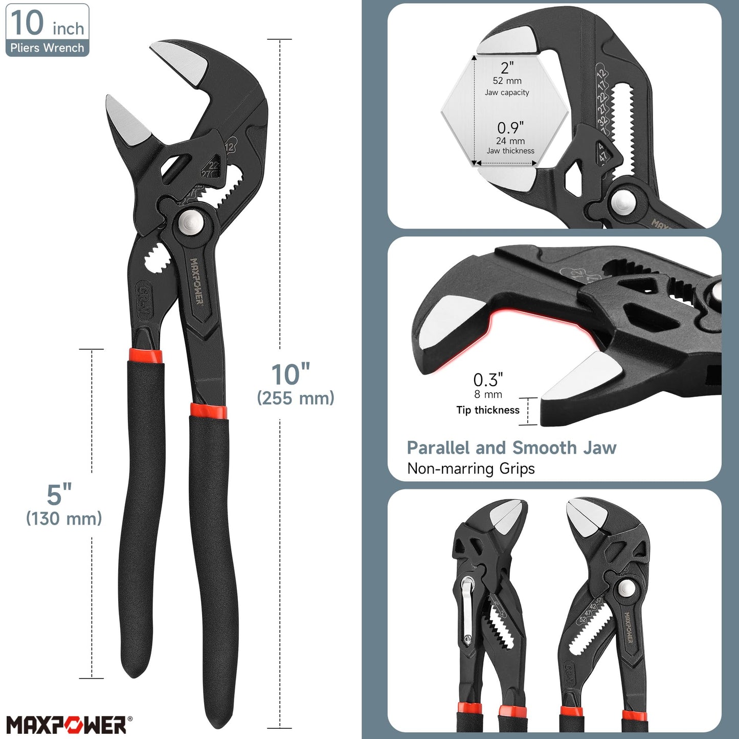 MAXPOWER - Llave de alicates de 2 piezas, 7 pulgadas, 10 pulgadas