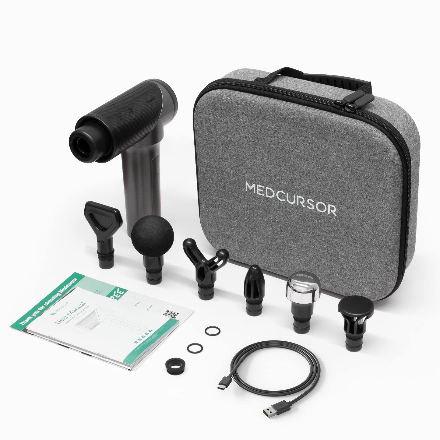 Medcursor Pistola de masaje de tejido profundo percusión muscular, mini masajeador para aliviar el dolor, masajeador de cuerpo eléctrico de mano para deportes portátil súper silencioso motor sin escobillas, gris