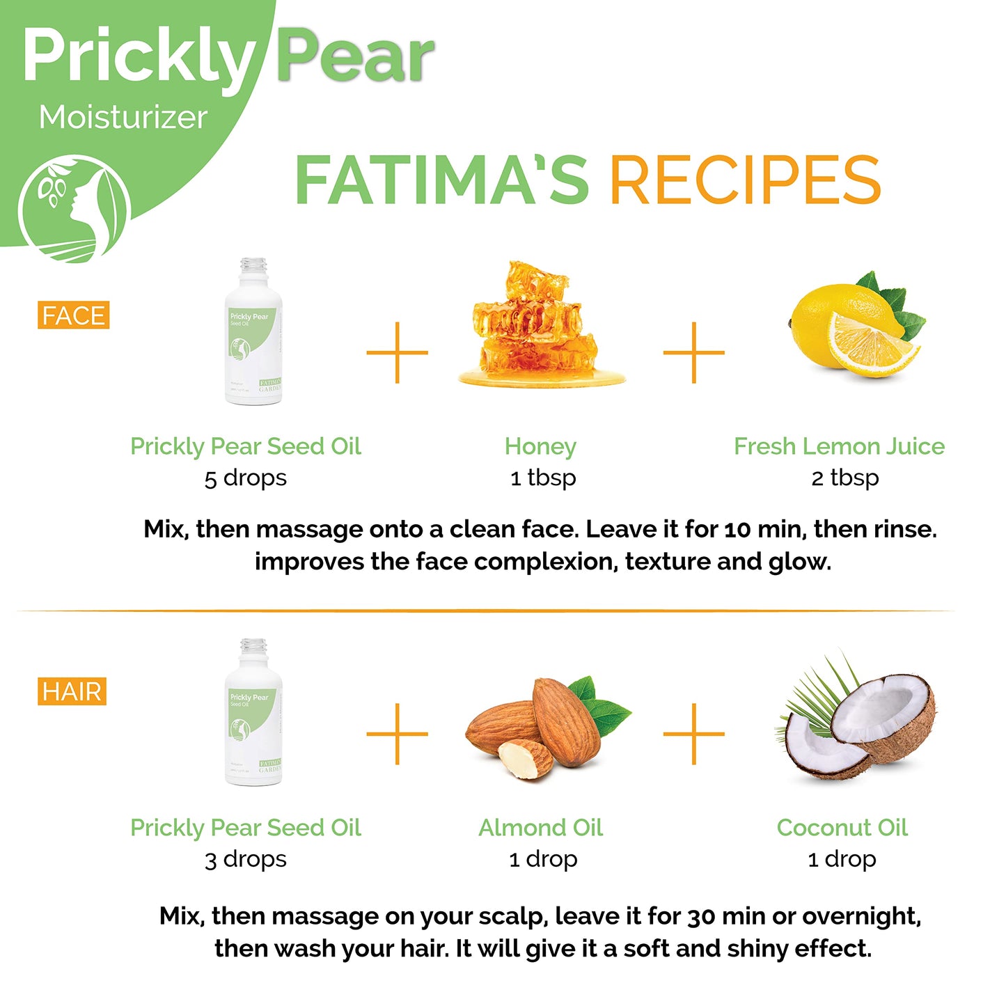 Fatima's Garden Prickly Pear Seed Oil for Face, Hair, Skin and Nails, USDA Ecocert Certified Organic Pure Virgin Cold Pressed Moroccan Anti-aging Moisturizer (Barbary Fig, Cactus Oil) 1.7 Fl oz