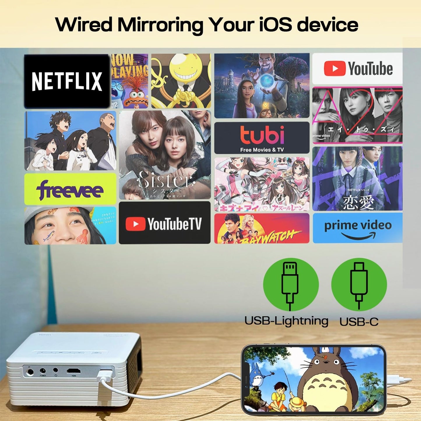 Mini Proyector YOTON Blanco 1080P Compatible iOS/Android Para Niños