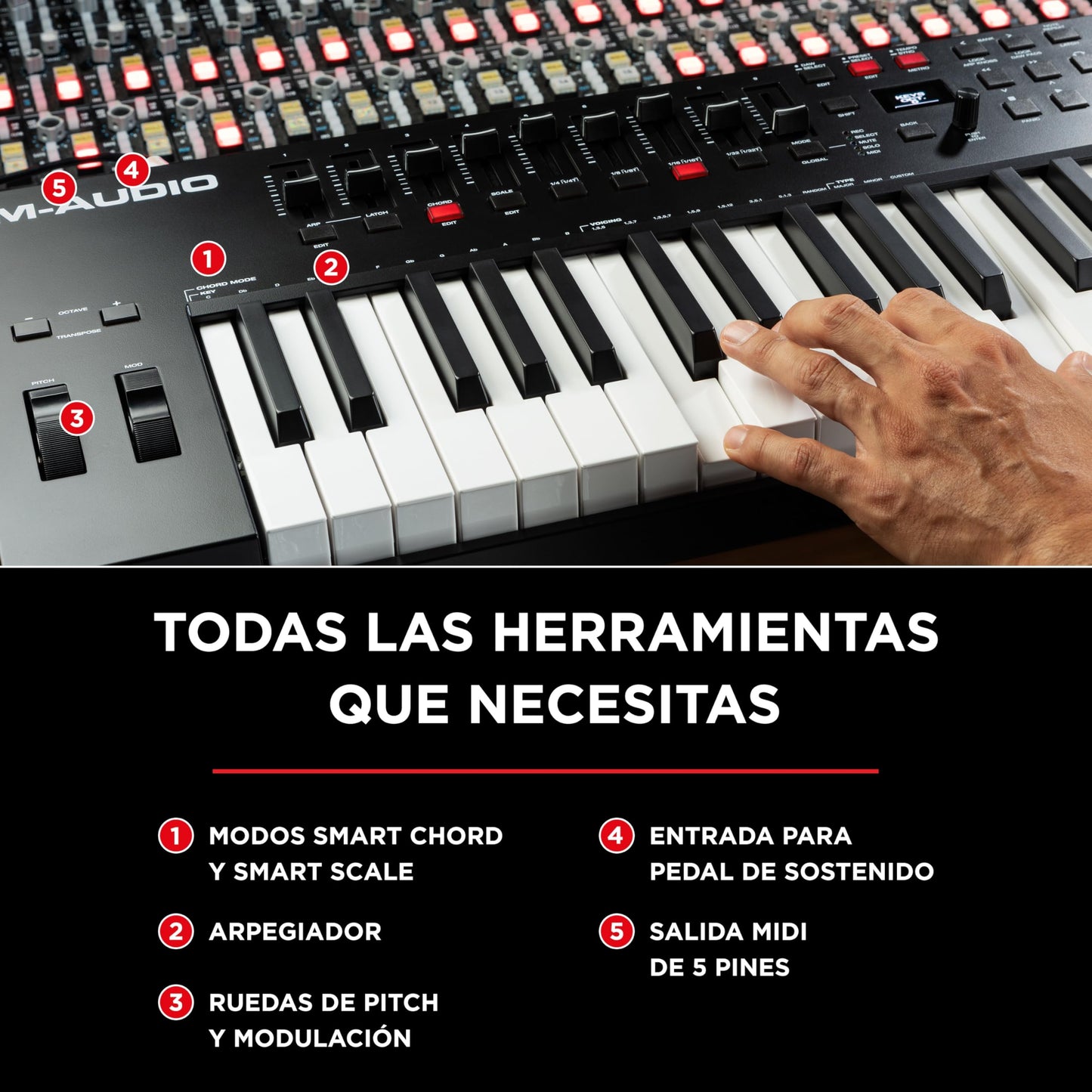 M-Audio Oxygen Pro 61 - Teclado controlador MIDI USB de 61 teclas con beat pads, knobs, botones y atenuadores asignables y pack de software