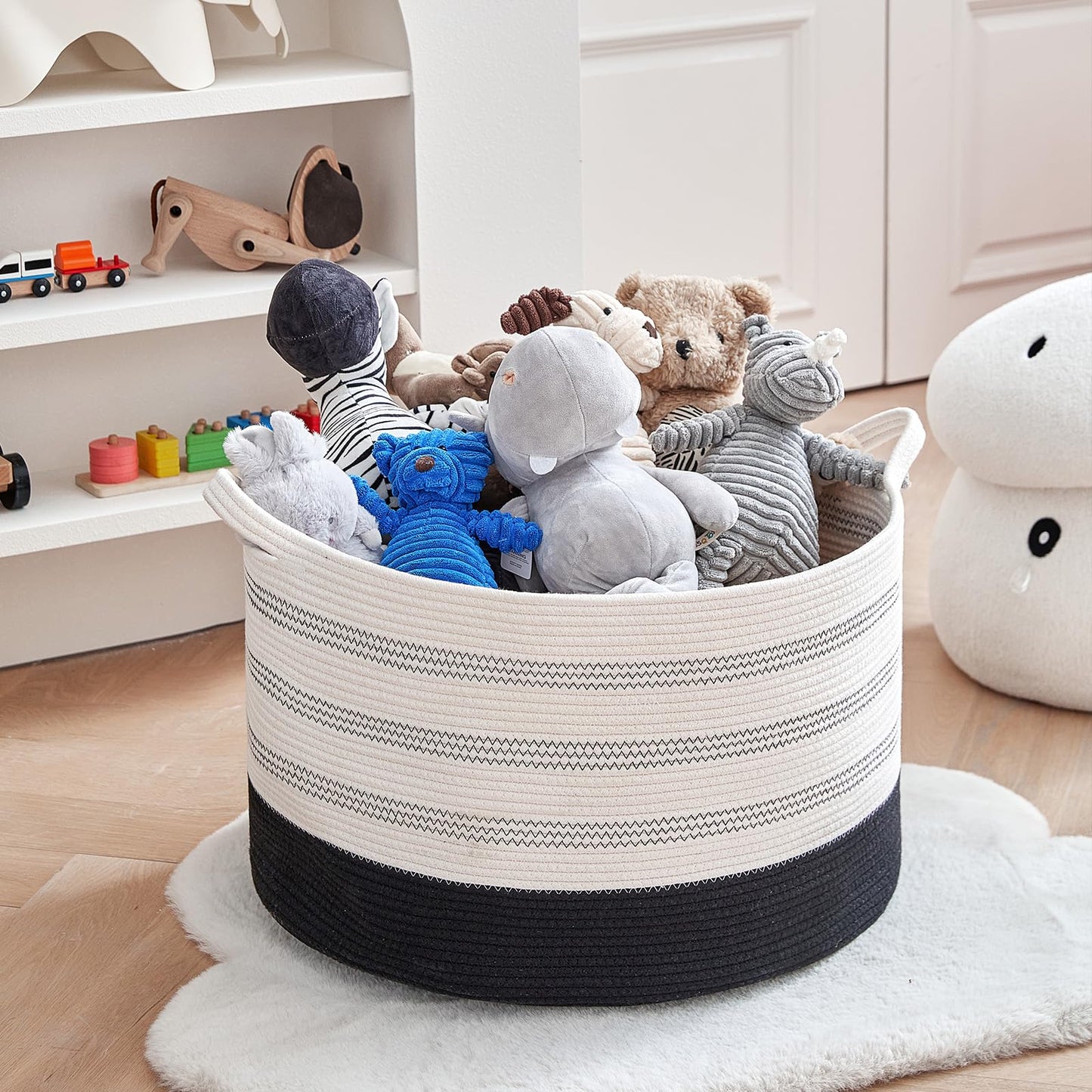 R RUNKA Cesta de almacenamiento extragrande – 22 x 55,5 x 35,5 cm XXXL extra grande – Cesta de ropa tejida con asas – Cesta decorativa extra grande para mantas, redonda, suave, para la sala de estar de los niños