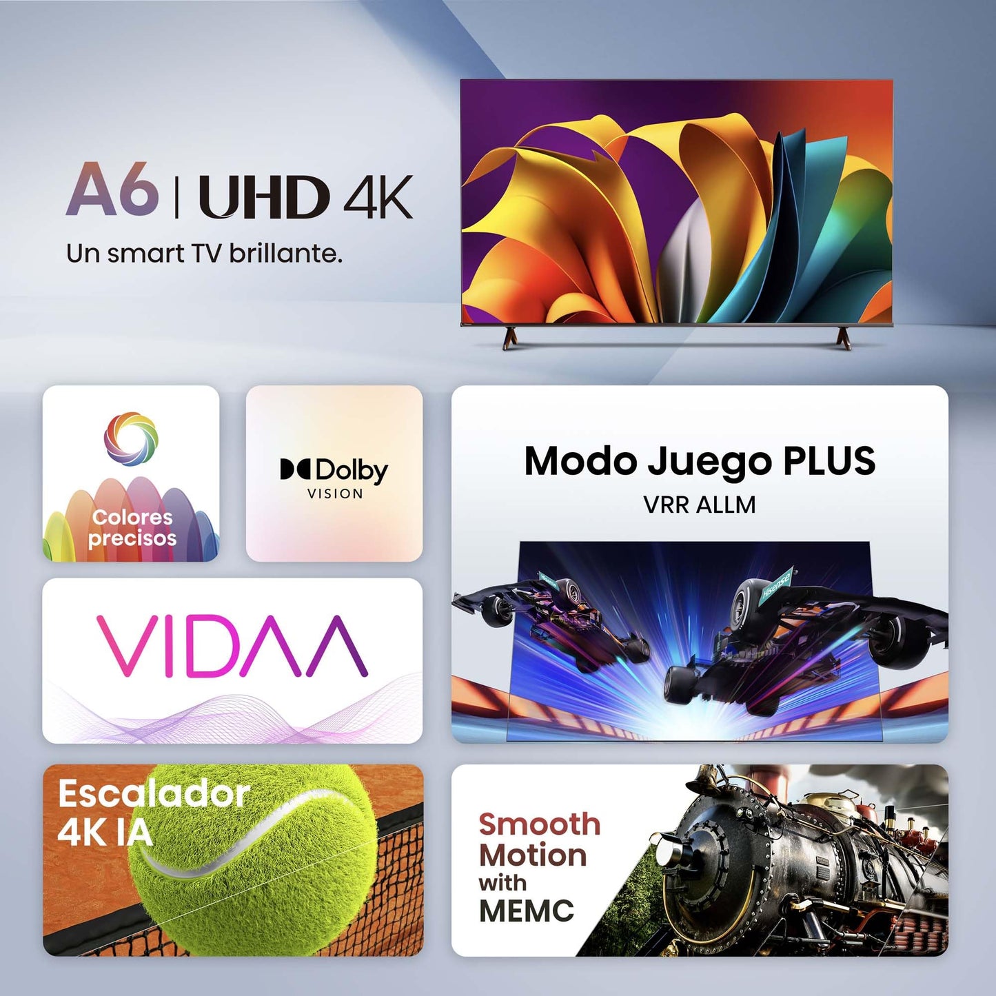 Hisense Pantalla UHD 4K de 55" 55A6NV, VIDAA Smart TV, 55 Pulgadas, Dolby Vision, Modo Juego Plus, DTS Virtual X, Control por Voz televisor, Doble Control de Volumen, (Nuevo 2024)
