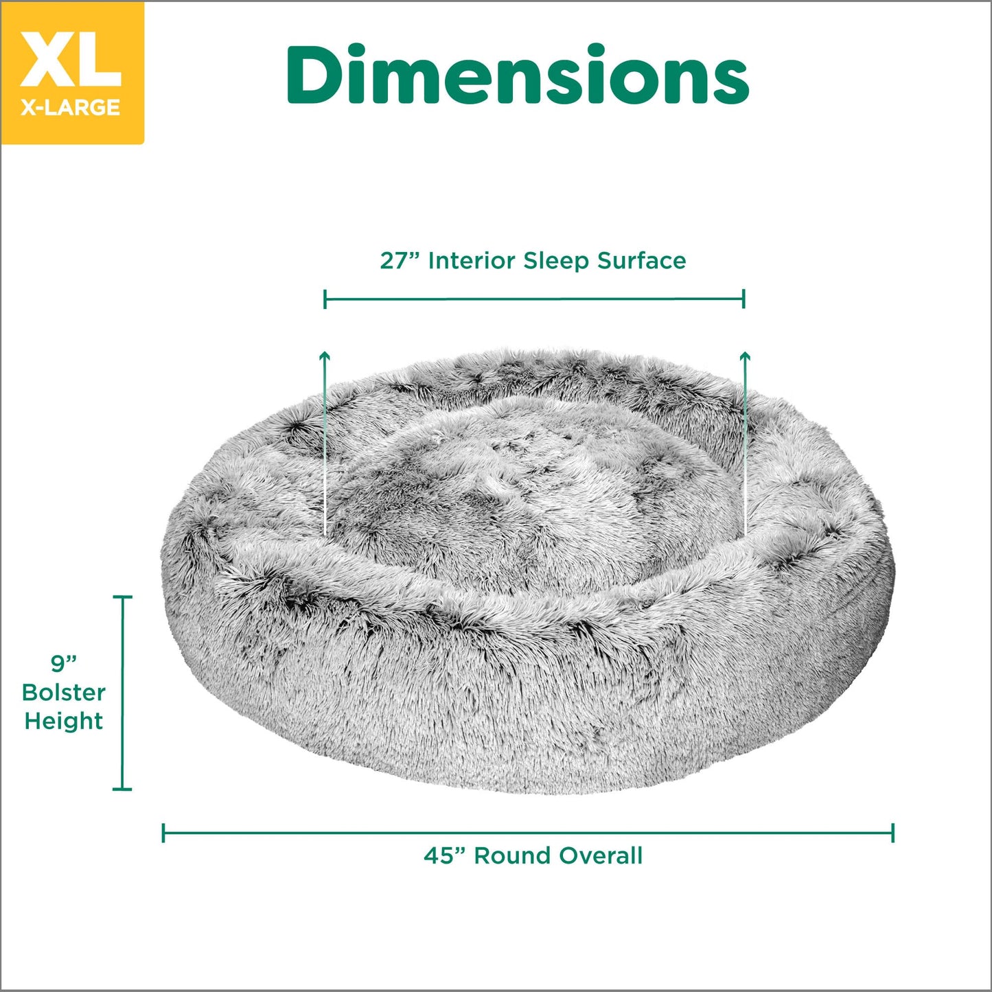 Furhaven 45" Round XL Donut Dog Bed Plush Long Faux Fur Calming Cuddler w/Removable Washable Cover - Mist Gray, Jumbo