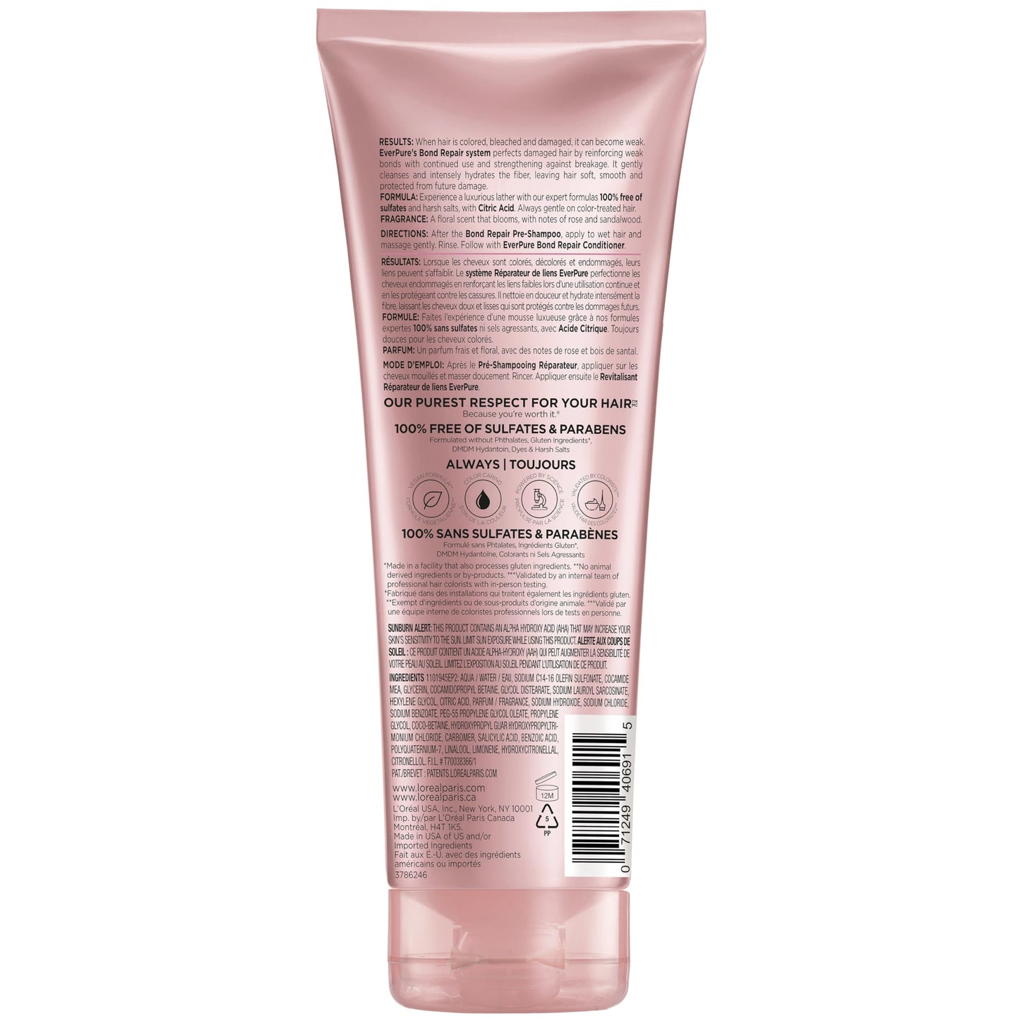 L’Oréal Paris Shampoo con tecnología Bonding Ever Pure Bond Fortalece tu pelo por dentro y por fuera para todo tipo de pelo teñido Sin Sulfatos, 200ml