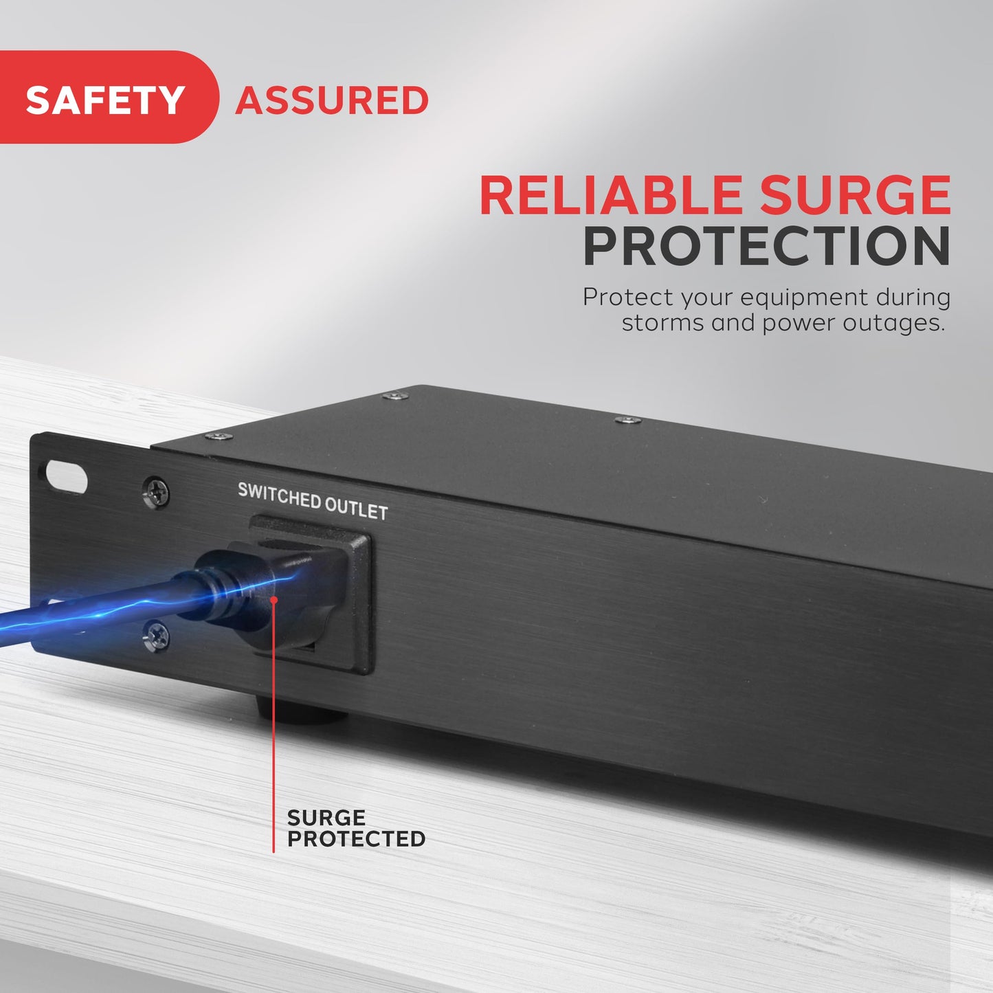 Tira de Alimentación Pyle Negro con Protector de Sobretensión y 9 Tomas Montaje en Rack