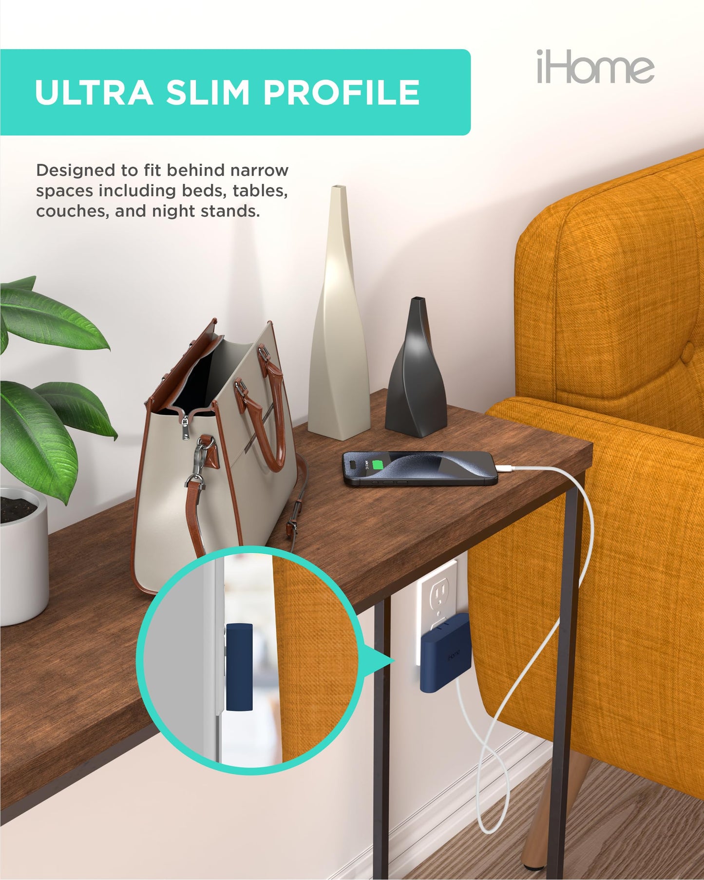 Cargador de Pared USB Slim iHome: Cargador USB Multipuerto AC Pro, Adaptador de Enchufe USB y Bloque de Carga para Teléfono, 4 Enchufes USB para Tomacorriente de Pared