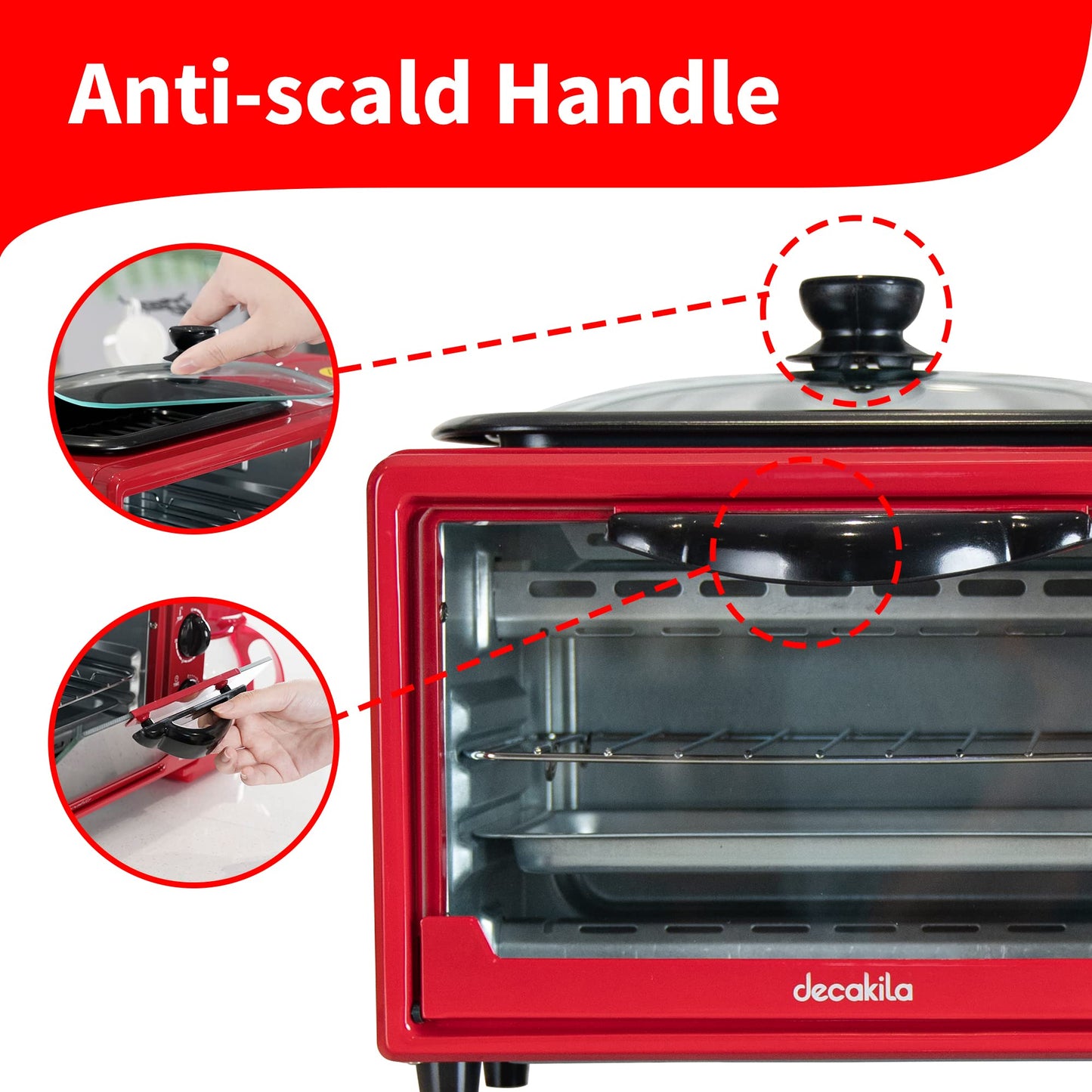 DECAKILA 3 en 1 Estación de Desayuno Horno Tostador Cafetera de 4 Tazas Plancha Todo en Uno con Temporizador de 30 Minutos Rojo KUEV003R