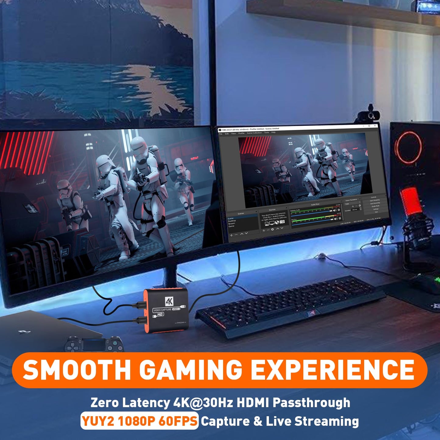 Capturadora de Video con 4K Pass-Through, USB3.0 1080P 60FPS HDMI Video Cam Link Tarjeta de captura de juegos para transmisión, funciona con Xbox PS4 PS5 PC DSLR para OBS Twitch transmisión en vivo y grabación