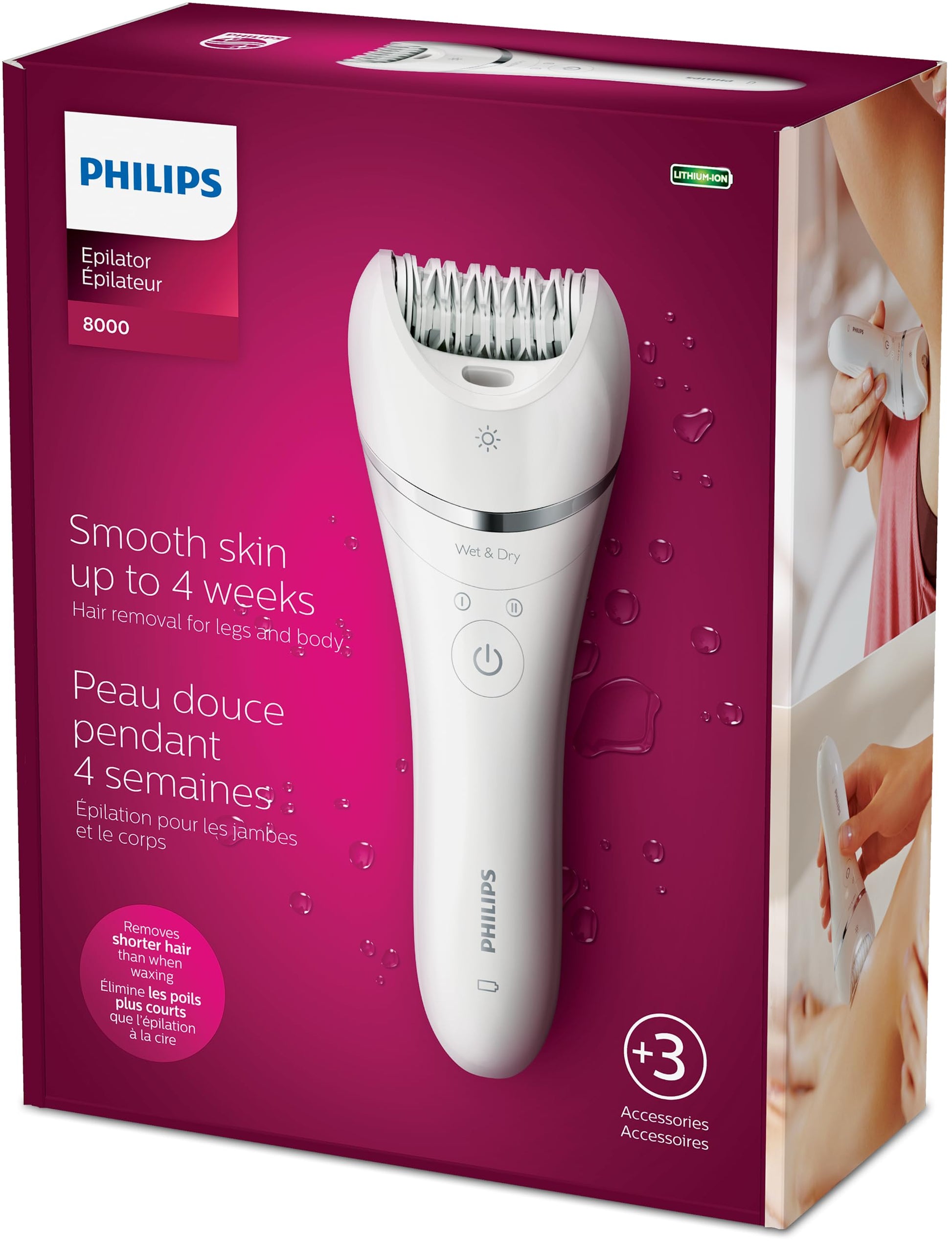 Philips Epilator Series 8000, with 3 Accessories, BRE700/04