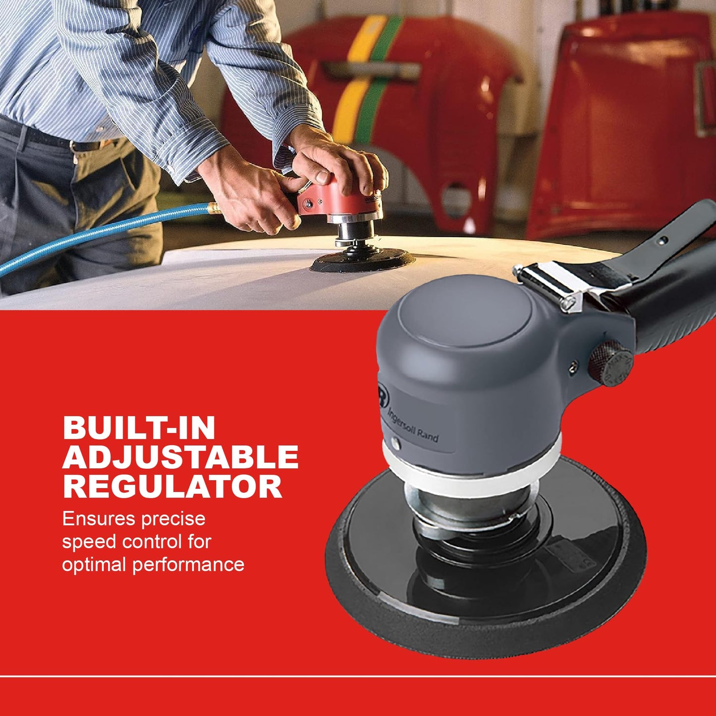 Ingersoll Rand 311A Lijadora neumática silenciosa de 6 pulgadas, almohadilla de vinil, 12000 RPM, 0.25 HP, es ideal para bordes de plumas, preparación de metales y trabajos de acabado.