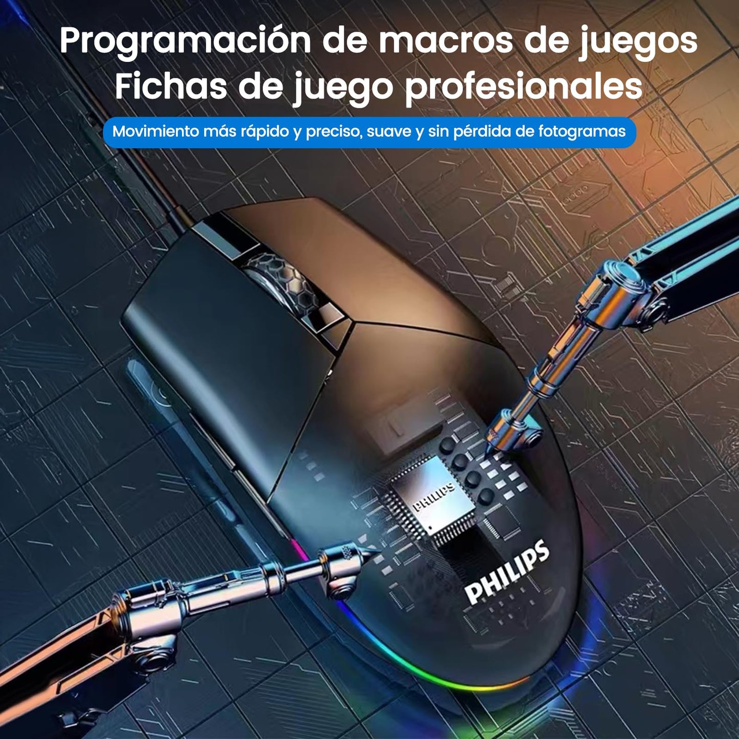 Mouse Gaming Philips Negro con Iluminación RGB y 6 Botones Programables