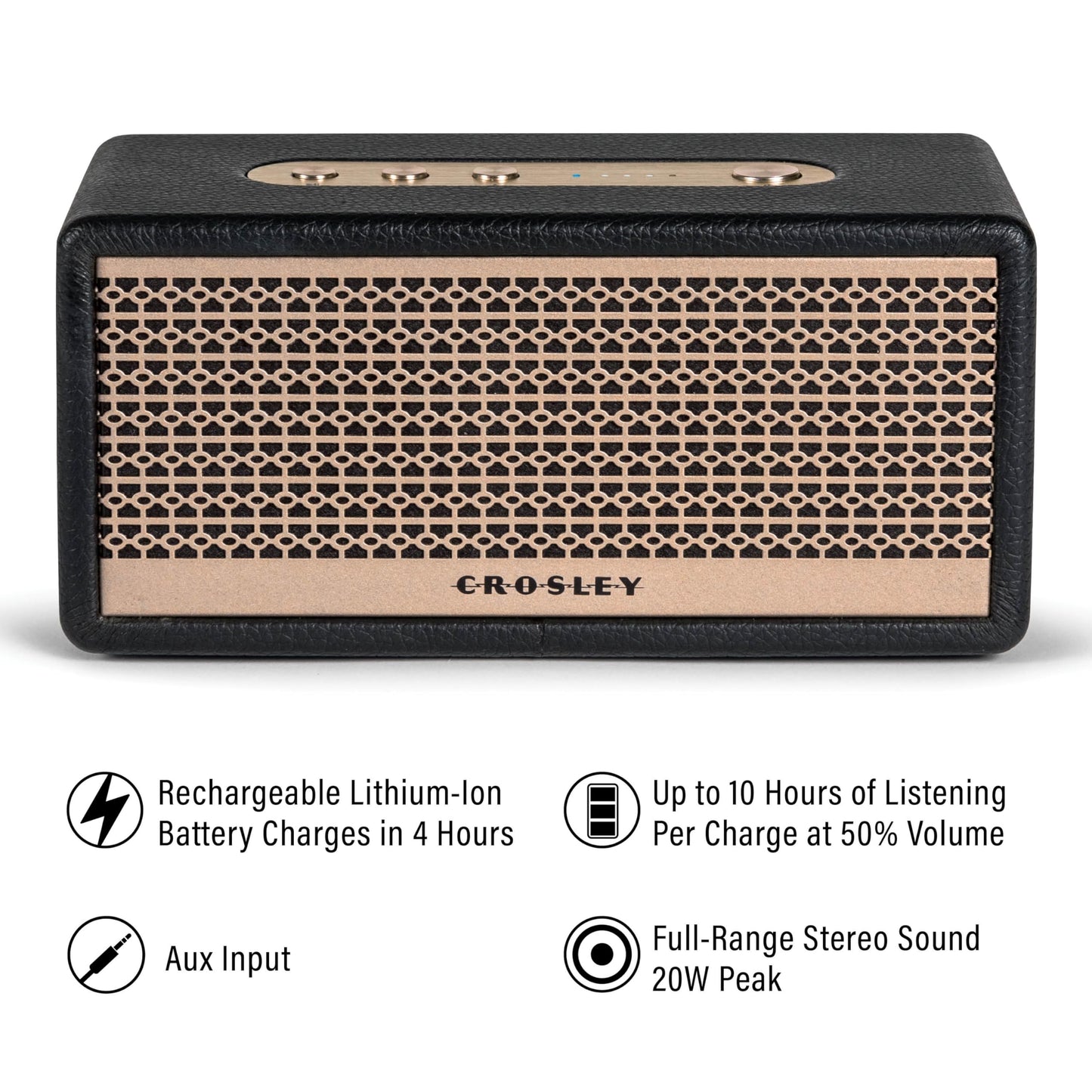 Crosley CR3113A-BK Montero - Altavoz Bluetooth Recargable portátil pequeño, Color Negro