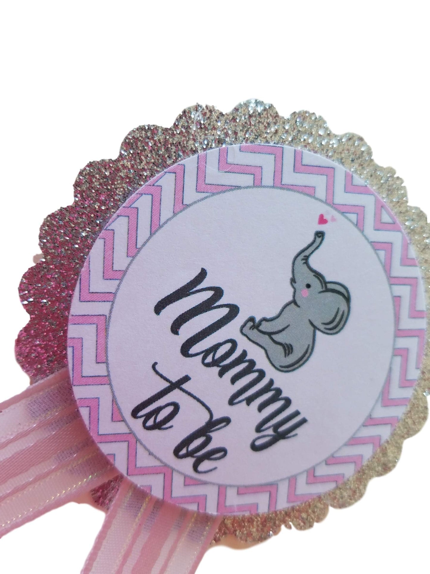Mommy & Daddy to Be Pin Elefante plateado con purpurina para baby shower Pin para que los padres usen, rosa y gris, It's a Girl Sprinkle, Una talla, cartulina cinta de satén, Sin gemas.