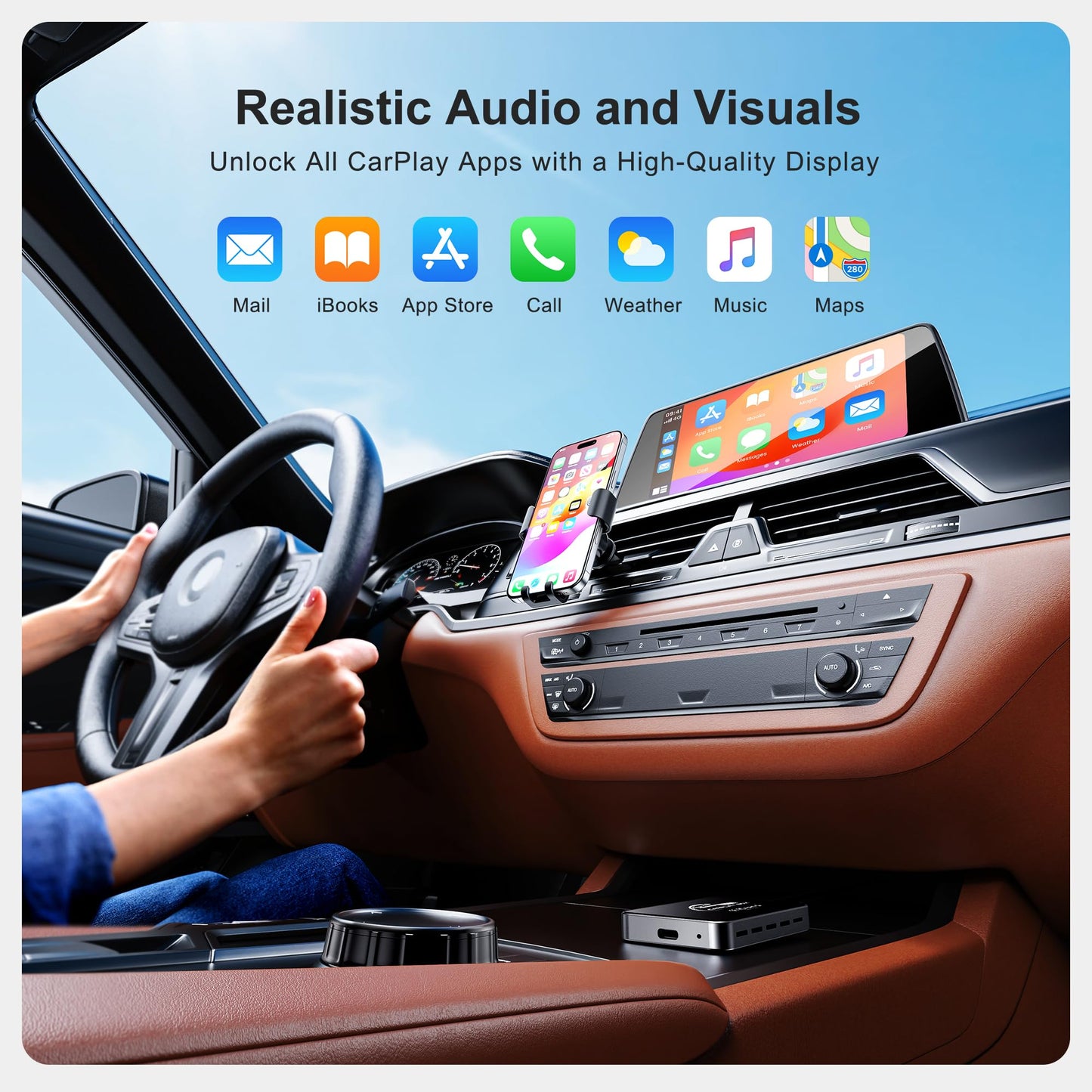 Adaptador AI Box Wireless CarPlay Plug & Play WiFi Doble Banda Bluetooth 5.0 Compatible con Video 4K y Android 12.0 para Automóviles con Factory CarPlay y Android Auto