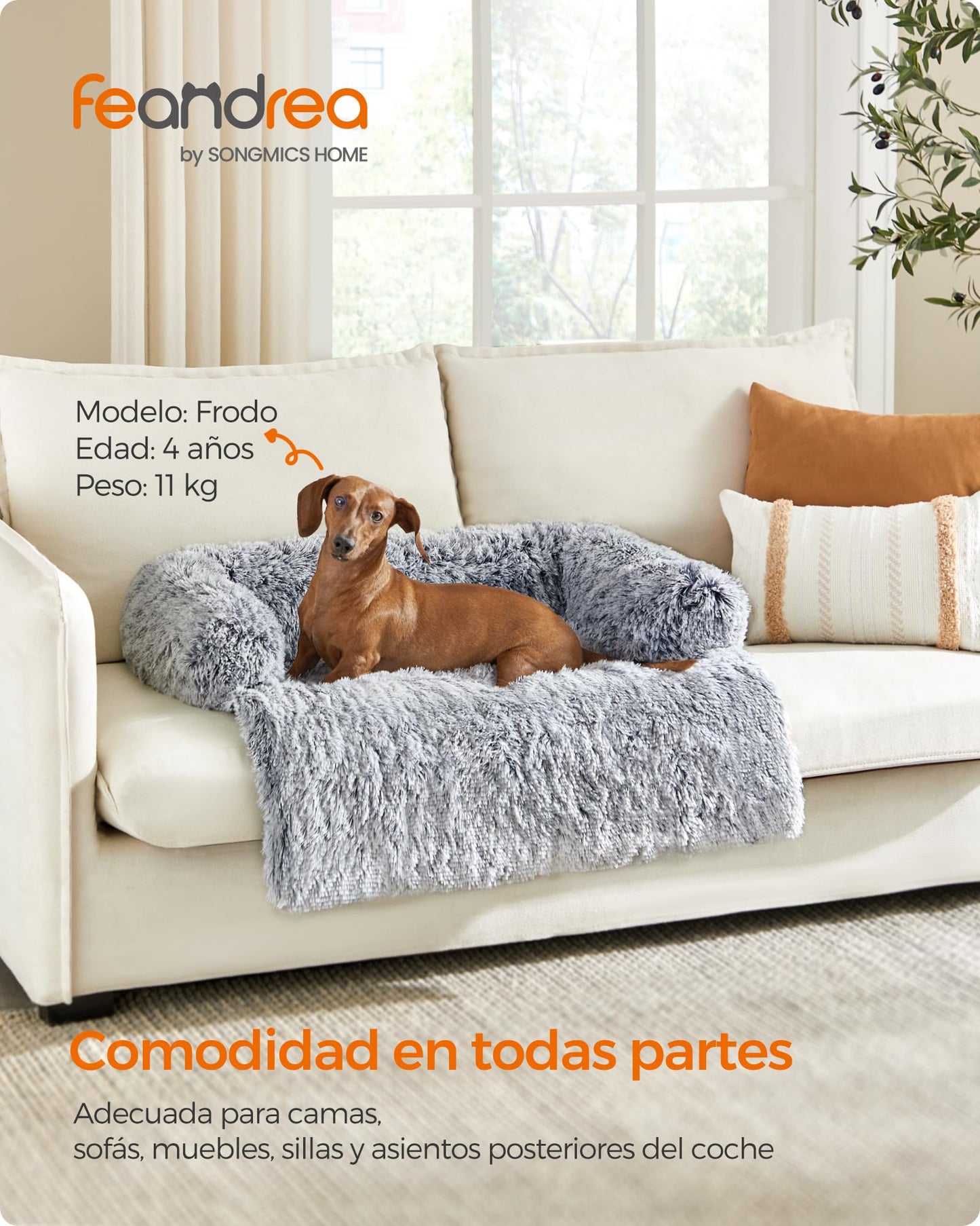 Feandrea Cama para Perros, Funda Protectora para Sofá, 95 x 85 x 16 cm, Tela de Felpa, L, para Perros Medianos,Gris Ombré MPGW222G01