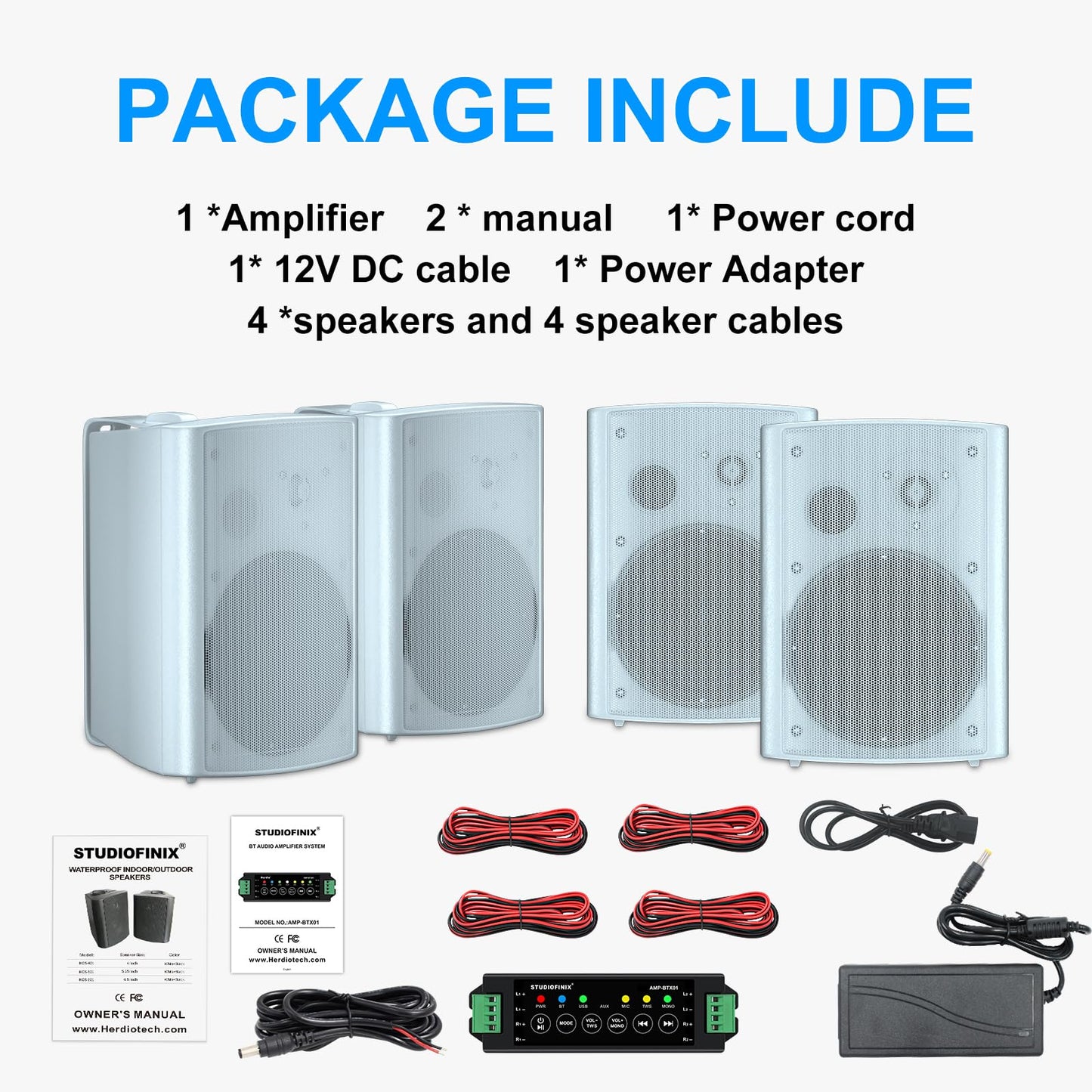 STUDIOFINIX 800W 6.5 Inch Bluetooth Altavoces de Exterior con Amplificador Multifuncional Sistema de Altavoces de Pared Resistente a la Intemperie para Patio Jardín Piscina Casa (4 Altavoces)