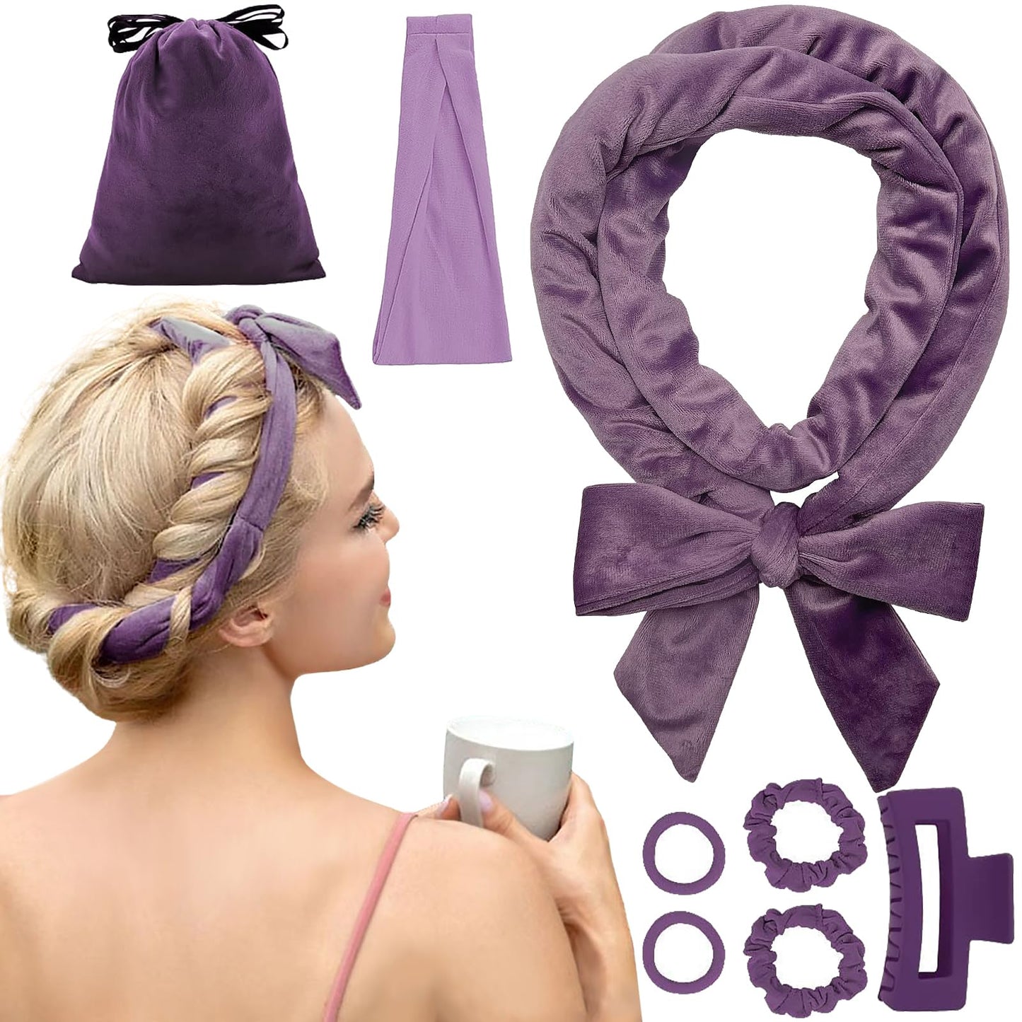 ZIMRAHYG Rizos Sin Calor, Rizadores de Cabello Sin Calor 8 Piezas, Kit de Ondas Sin Calor Con Pinzas para el Cabello y Coletero, Rizador Natural de Onda Suave Sin Daños en el Que Puedes Dormir