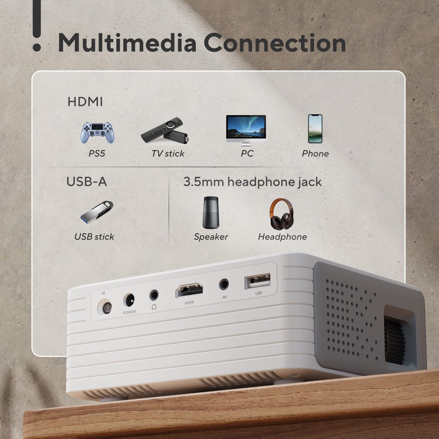 AKIYO Mini Proyector WiFi Bluetooth con Tripode, Portátil Proyector Soporta Full HD 1080P, Videoproyector Cine en Casa, para iOS/Android/USB/TV Stick/HDMI, Regalo para Niños