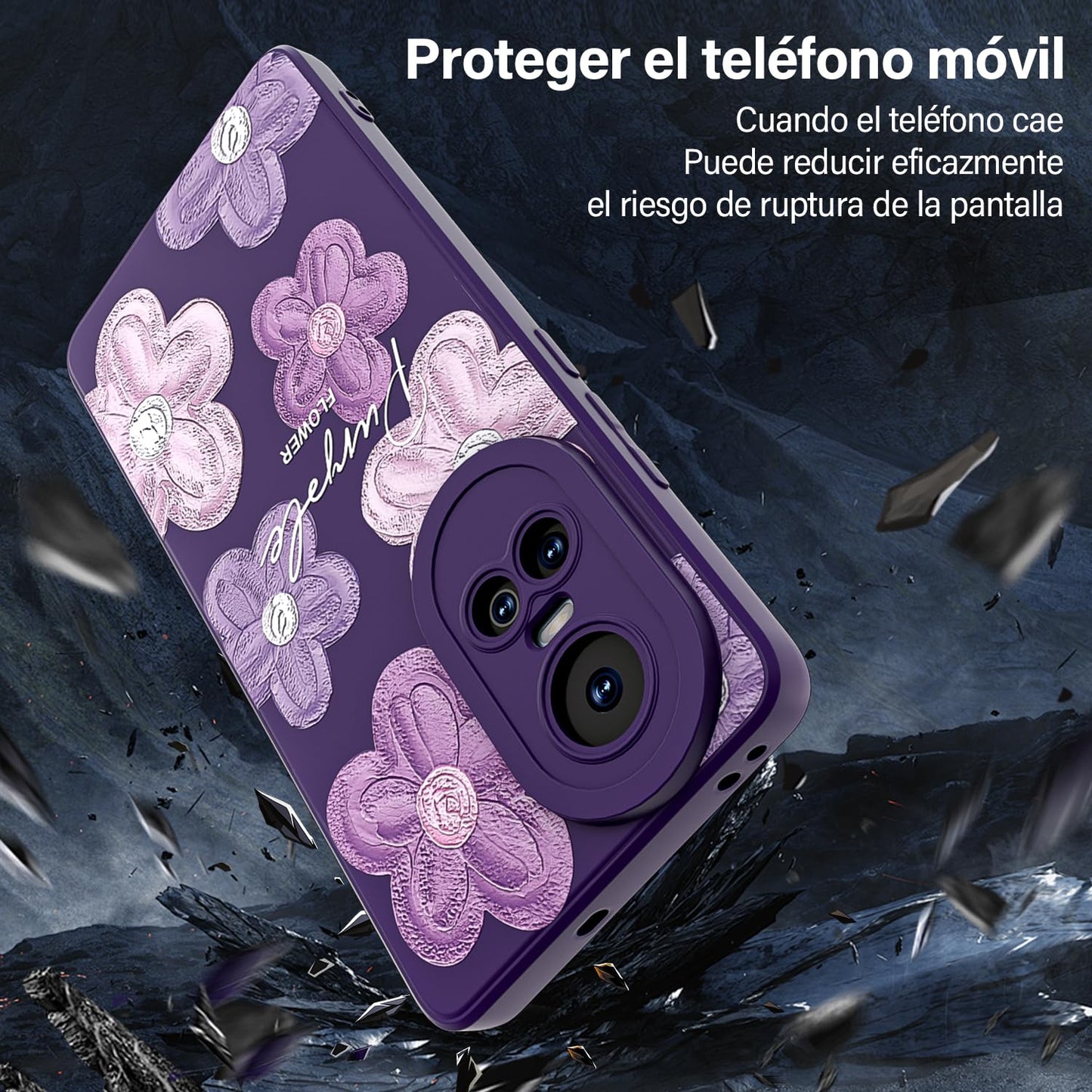 Threehao Funda para OPPO Reno 10 Case Uso Rudo, Ultra Delgado Flexible Púrpura Suave TPU Silicona Carcasa con Moda Aesthetic Dibujos Flores, Antigolpes Anti-arañazos Protectora